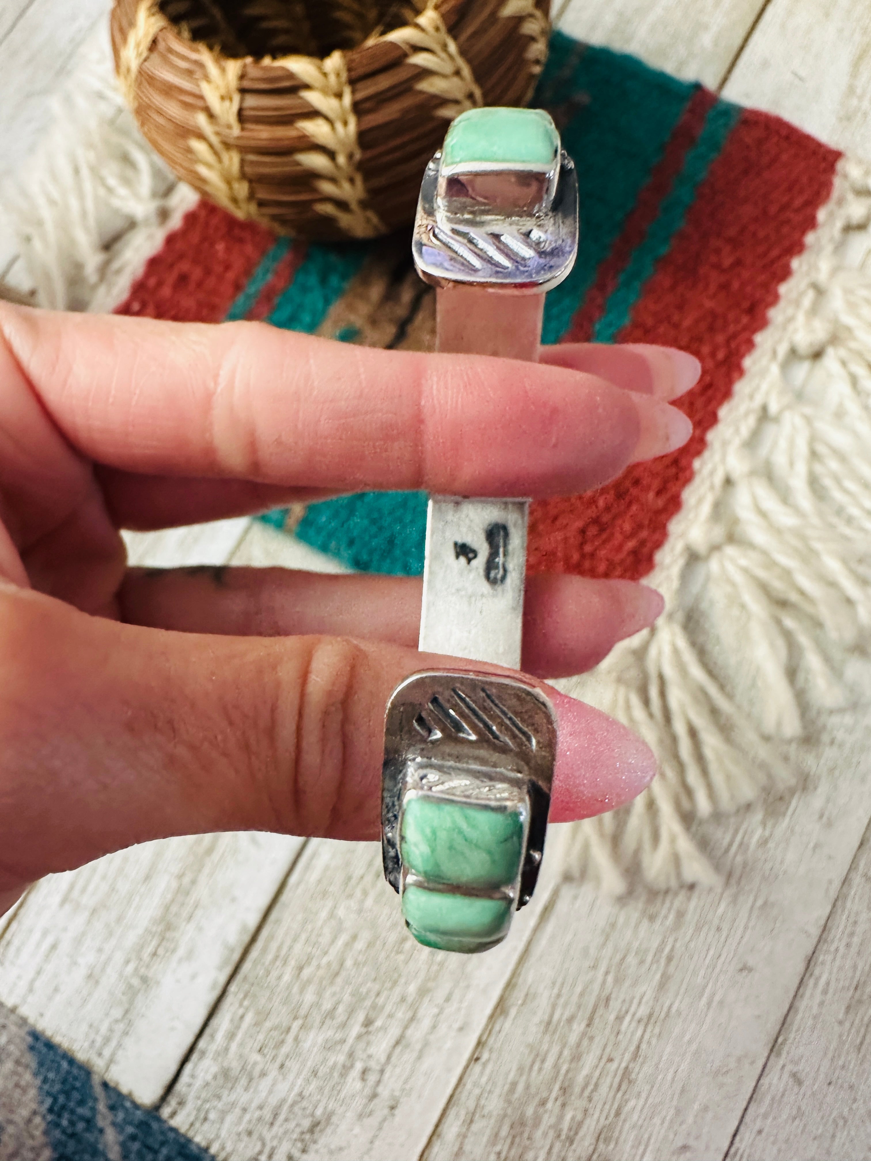 Handcrafted Sterling Silver and Turquoise Cuff Bracelet by Federico Jimenez