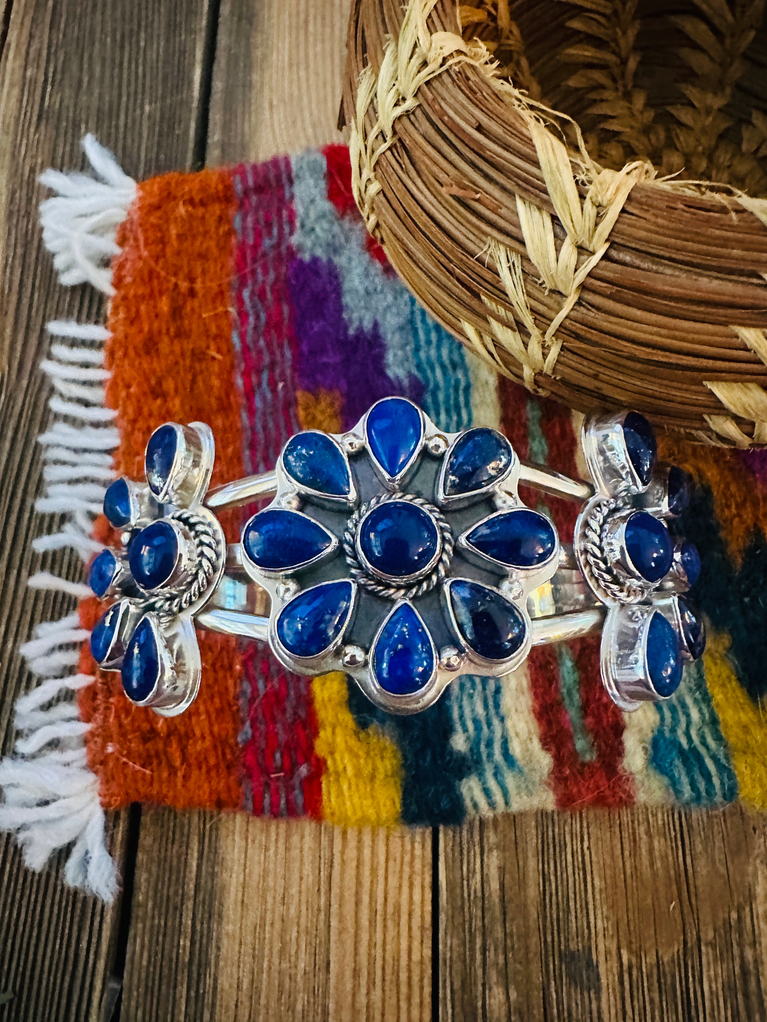 Handcrafted Sterling Silver and Lapis Cuff Bracelet