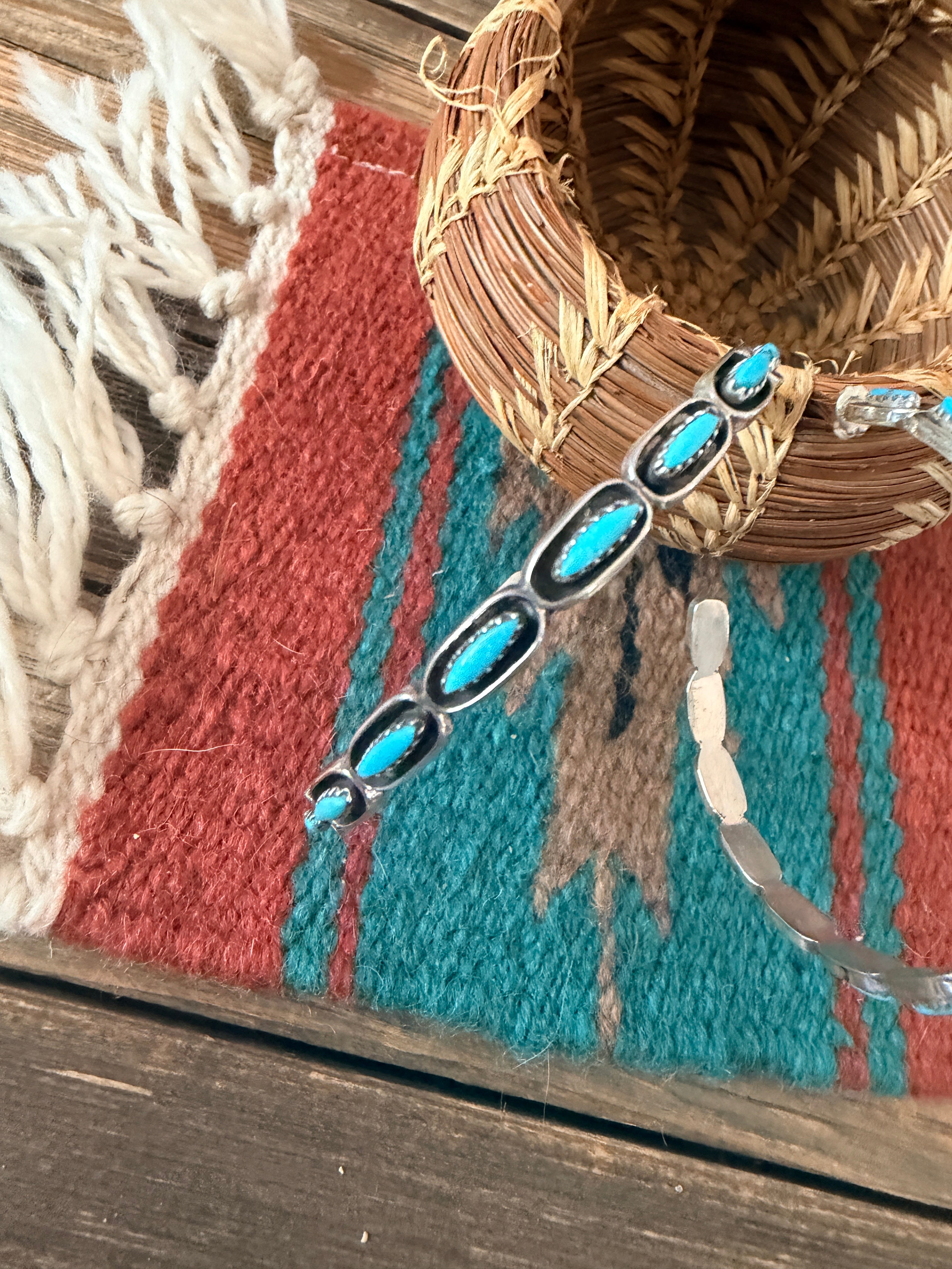 Handcrafted Turquoise & Sterling Silver Shadowbox Hoop Earrings