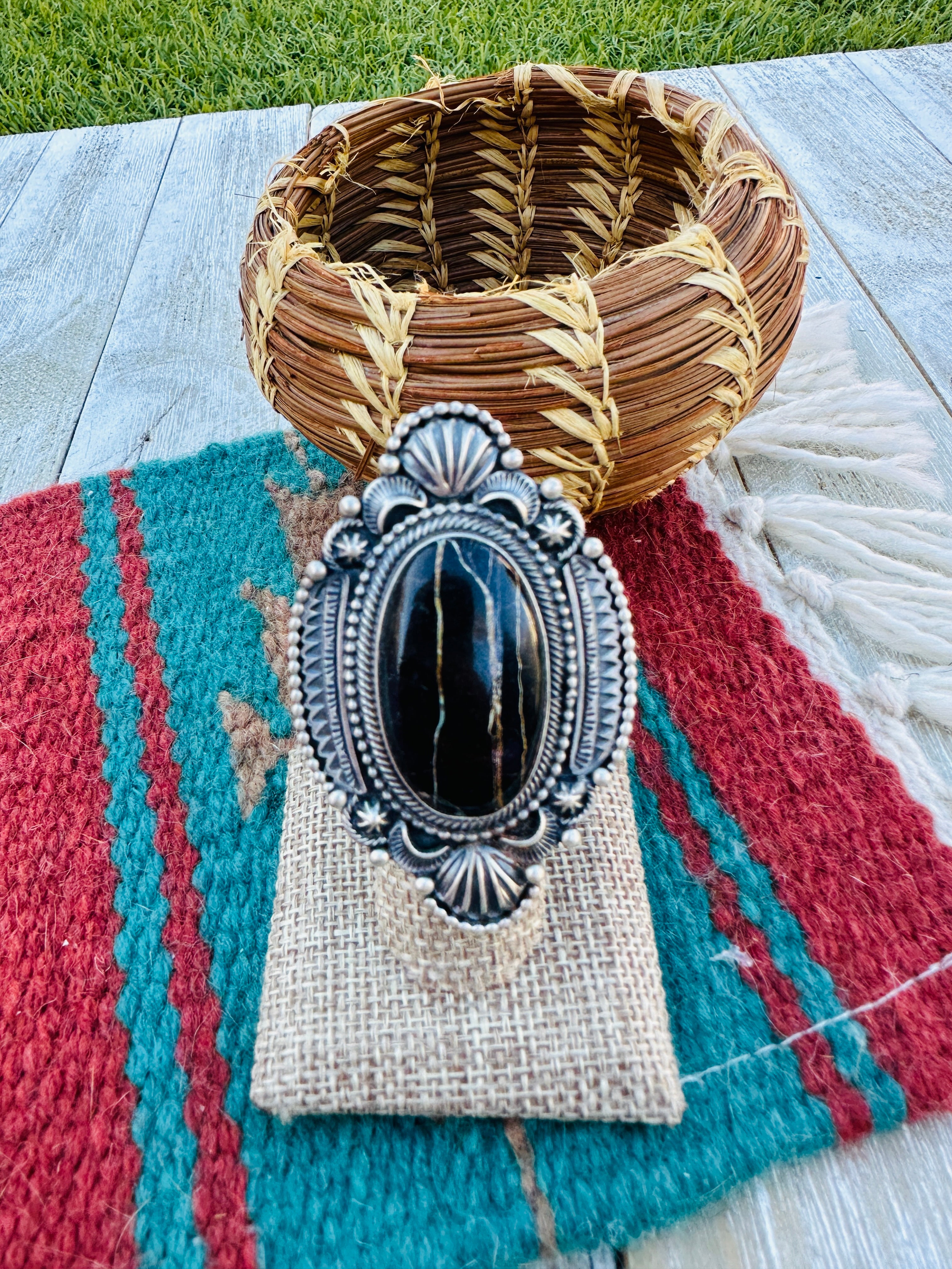 Hand Crafted Blackjack Turquoise & Sterling Silver Ring Size 6