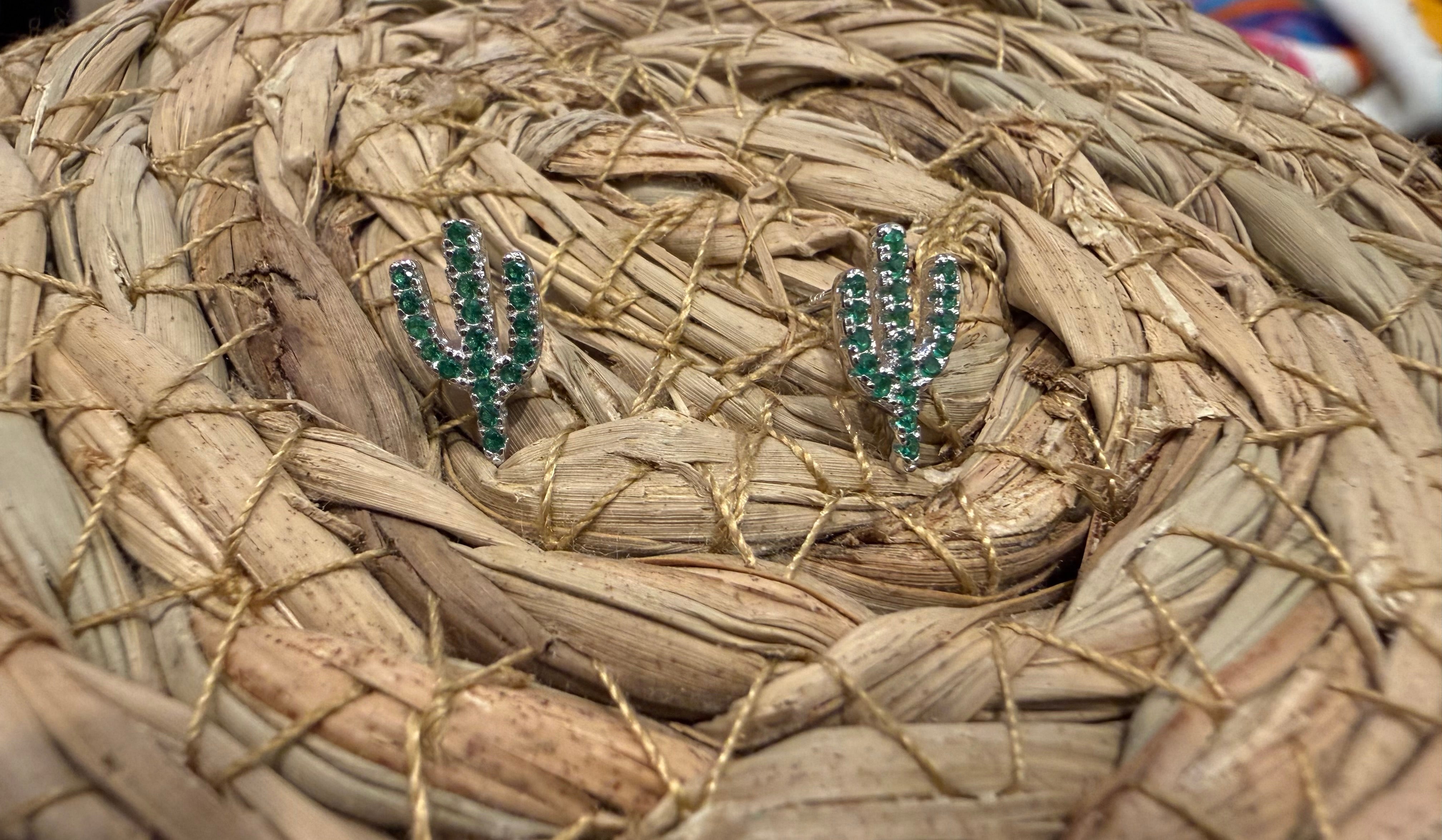 Saguaro Cactus Sterling Silver CZ Stud Earrings