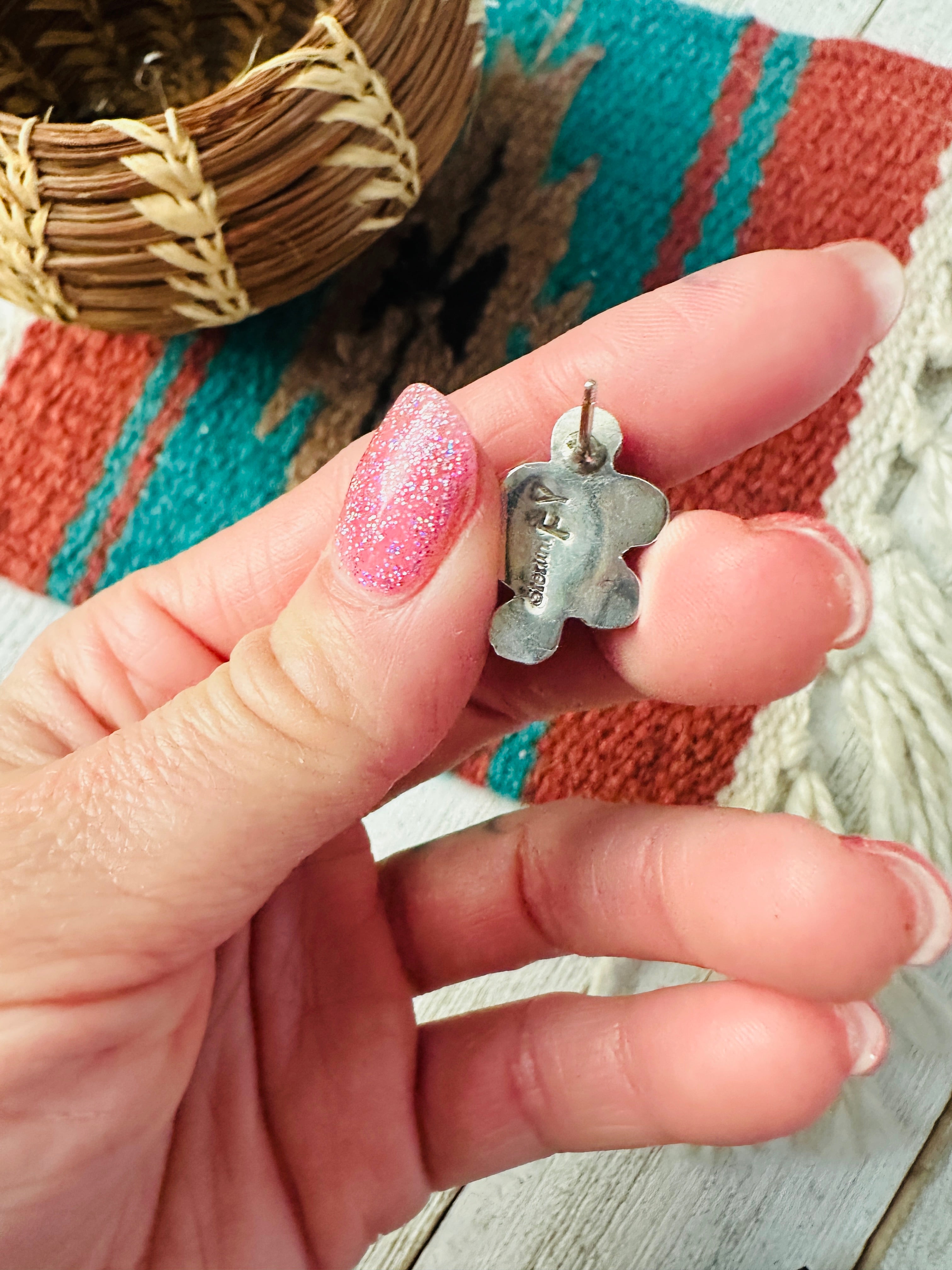 Navajo Sterling Silver & Turquoise Cluster Stud Earrings