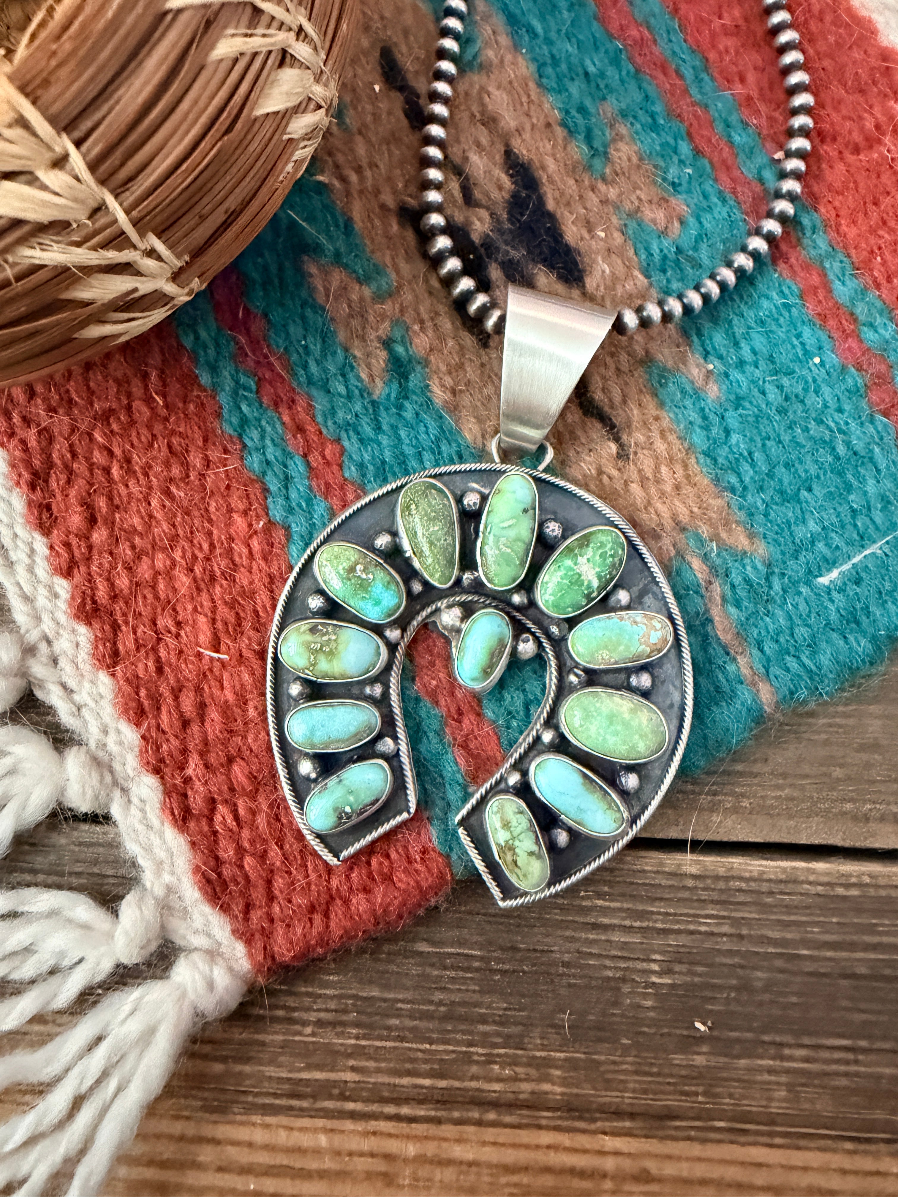 Handcrafted Sterling Silver & Sonoran Mountain Turquoise Naja Pendant by Myra Benally