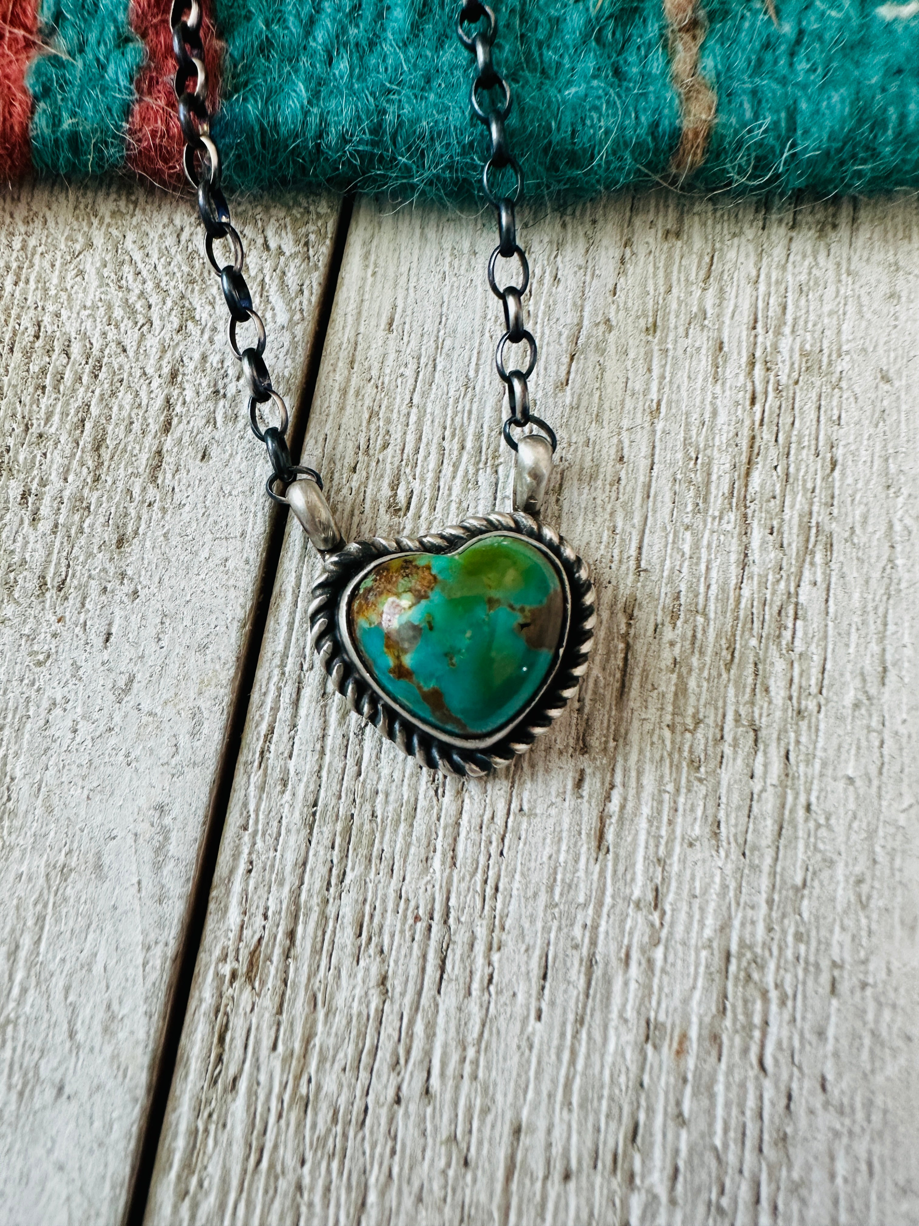 Handcrafted Sterling Silver & Turquoise Heart Necklace by Donovan Skeets