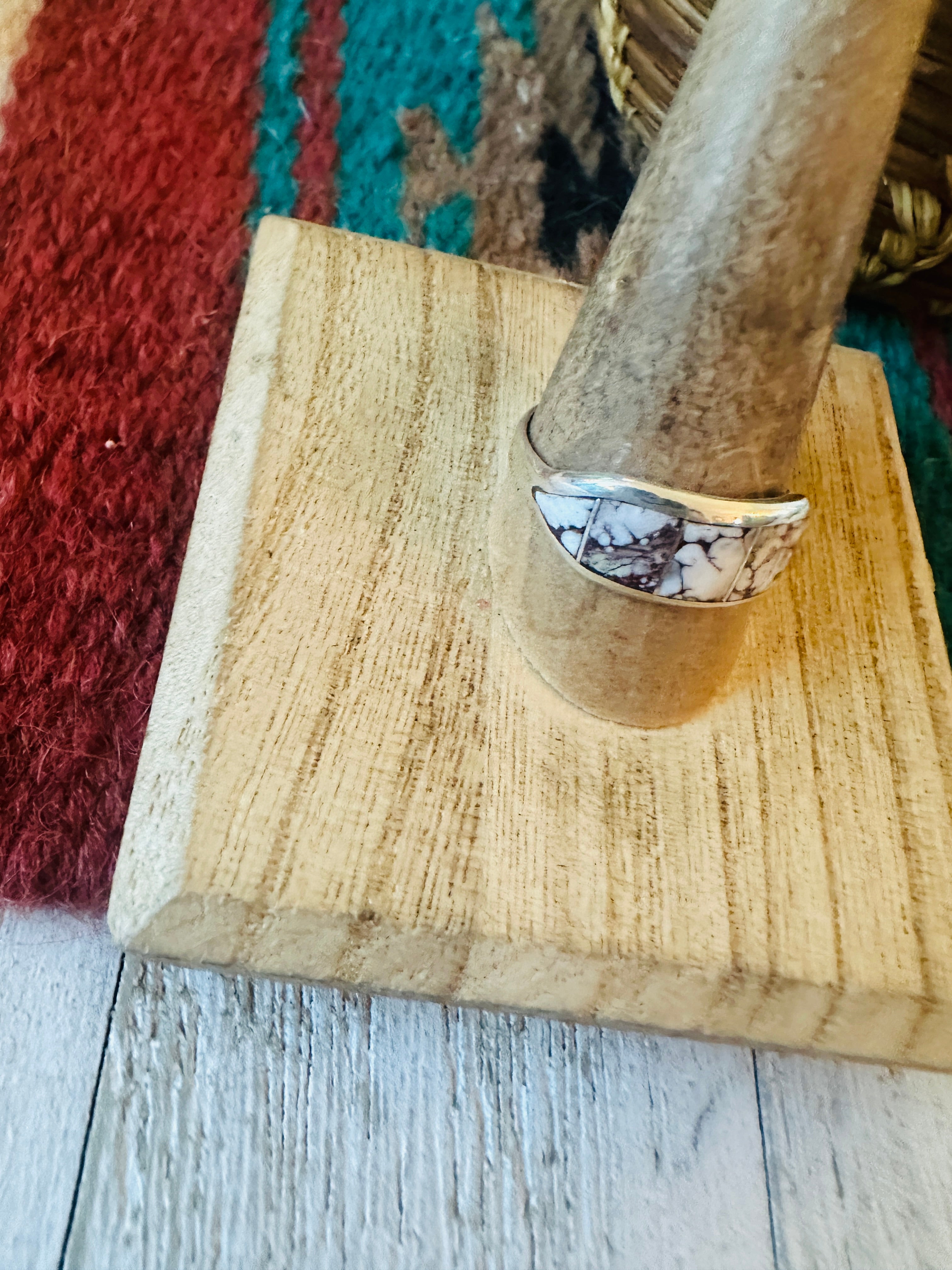 Navajo Sterling Silver & Wild Horse Inlay Band Ring