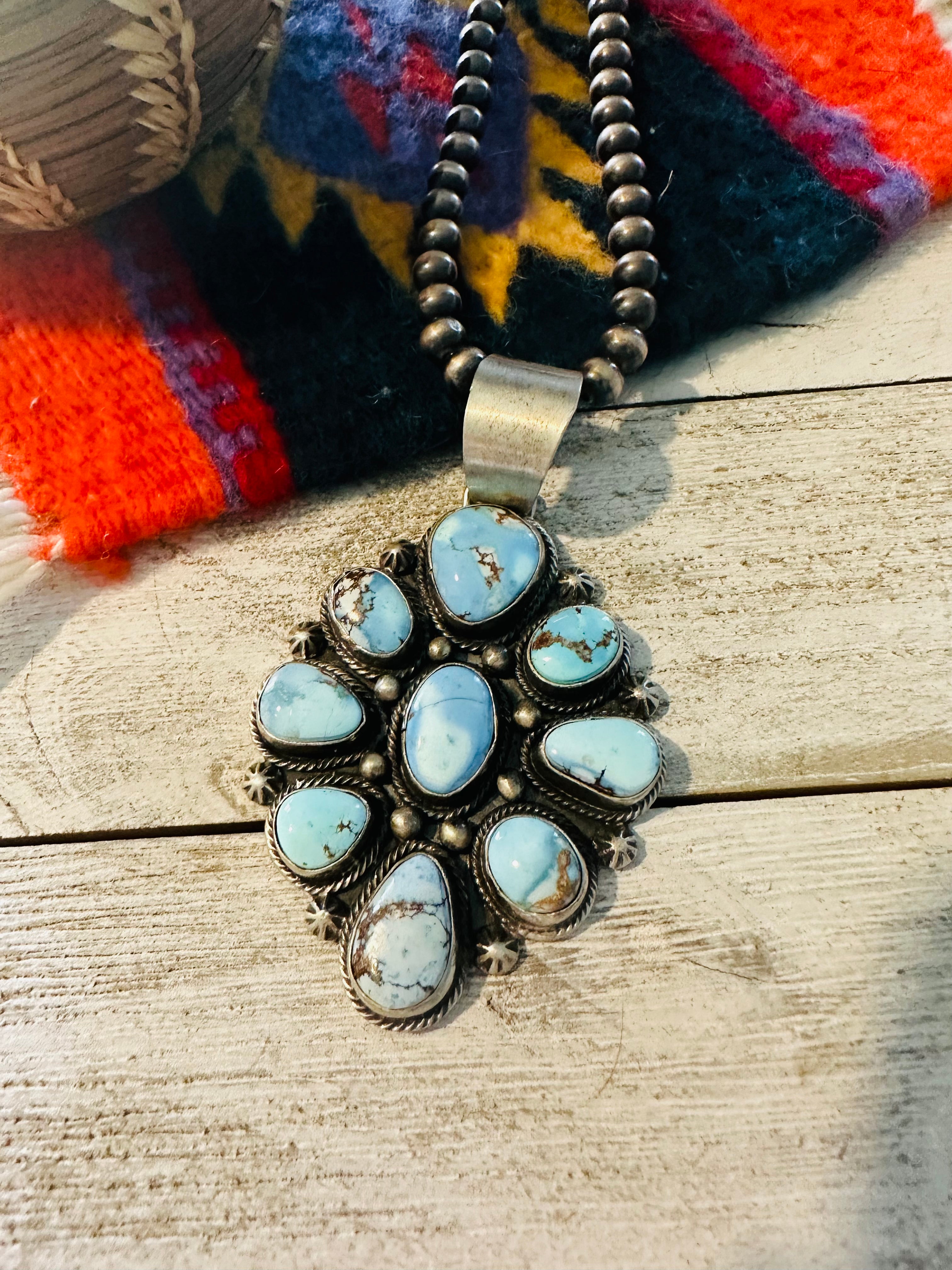 Navajo Golden Hills Turquoise & Sterling Silver Pendant