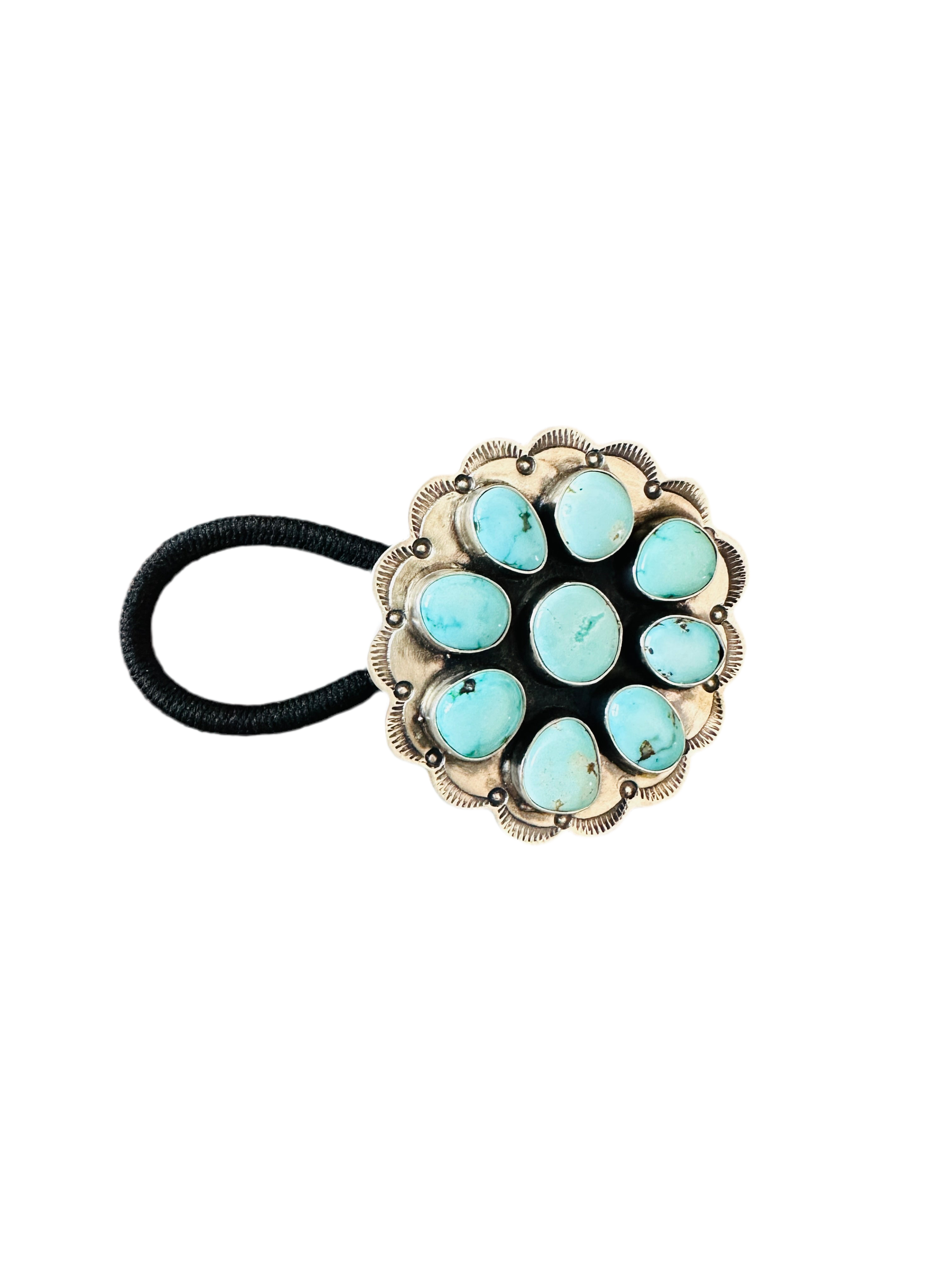 Navajo Made Turquoise Hair Tie Native Mens Bolo Tie Blue Kingman Turquoise Sterling Silver  main image 4