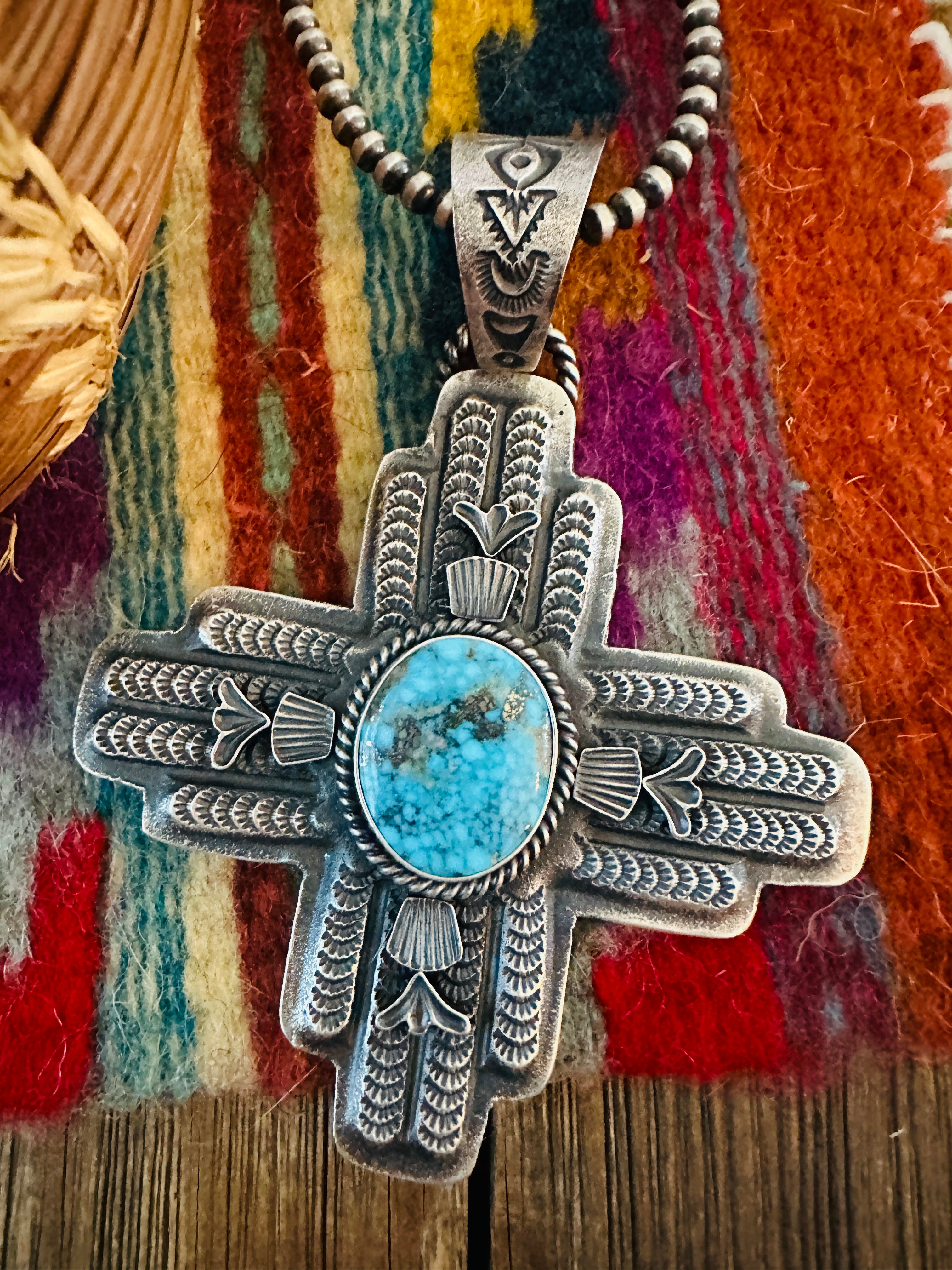Handcrafted Sterling Silver & Turquoise Zia Cross Pendant by Kevin Billah
