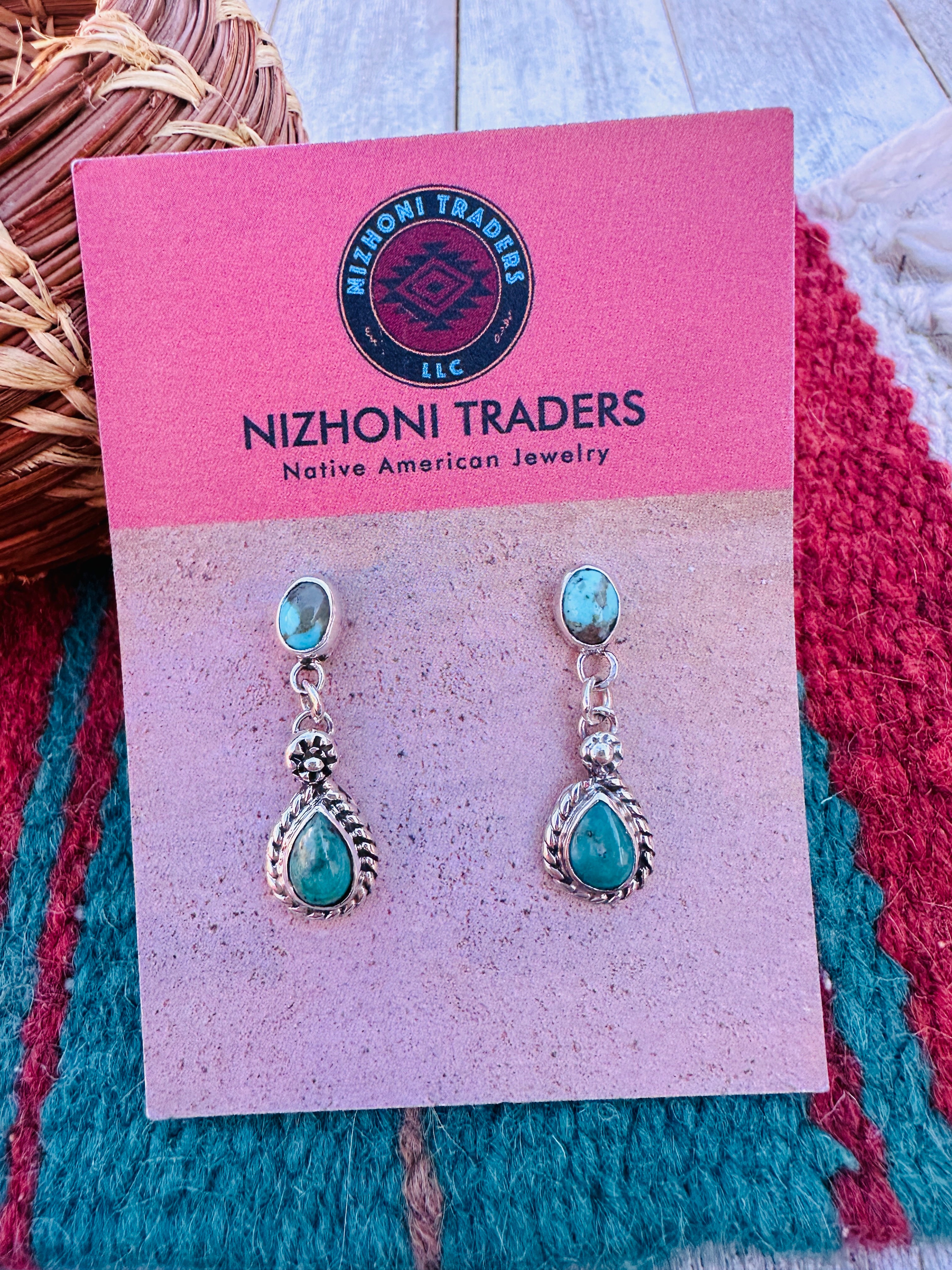 Handcrafted Turquoise & Sterling Silver Dangle Earrings