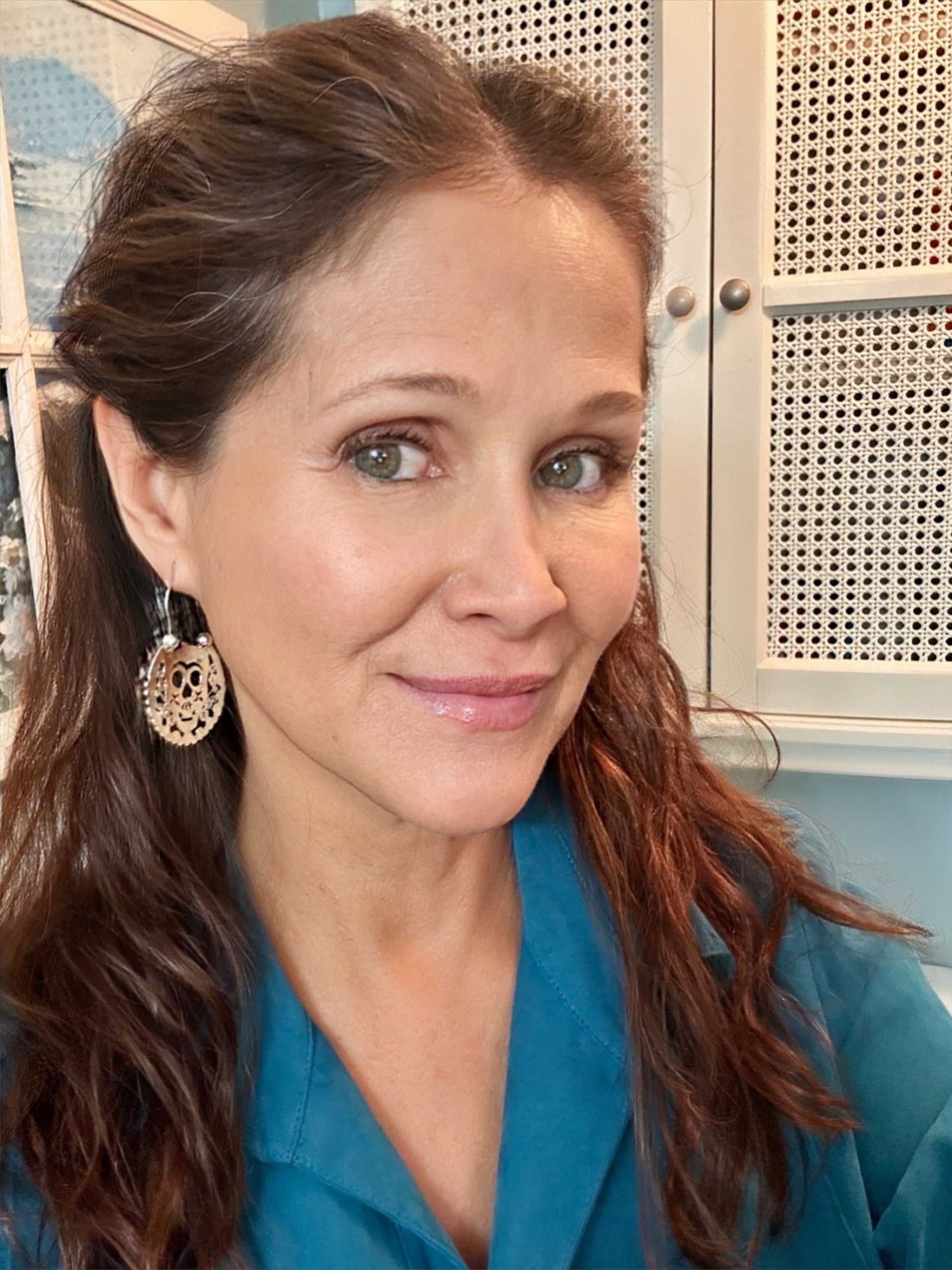 Pierced Sugar Skull on Arc Hook Sterling Silver Earrings