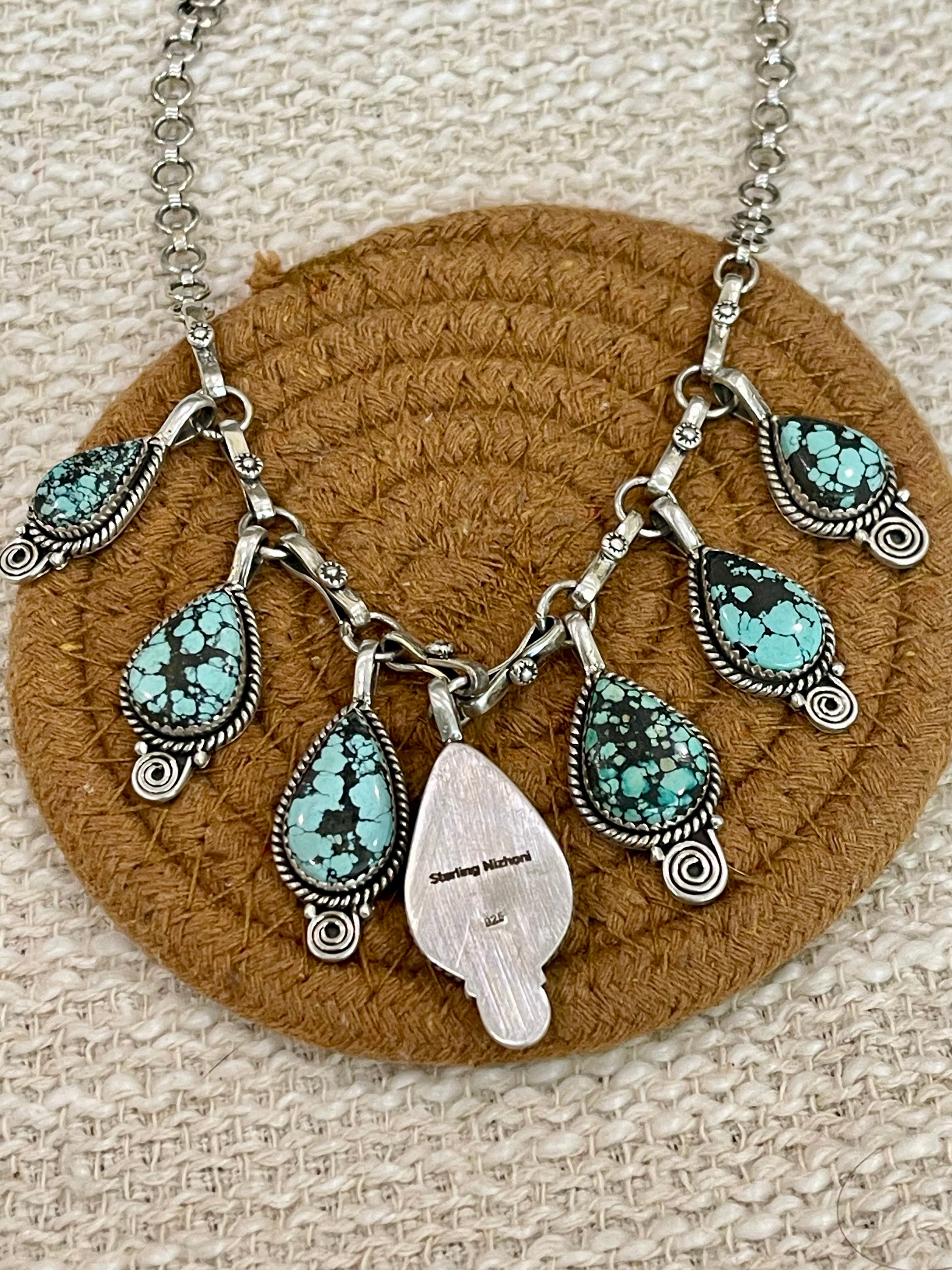 Handmade Sterling Silver Number 8 Turquoise Necklace with Signed Nizhoni