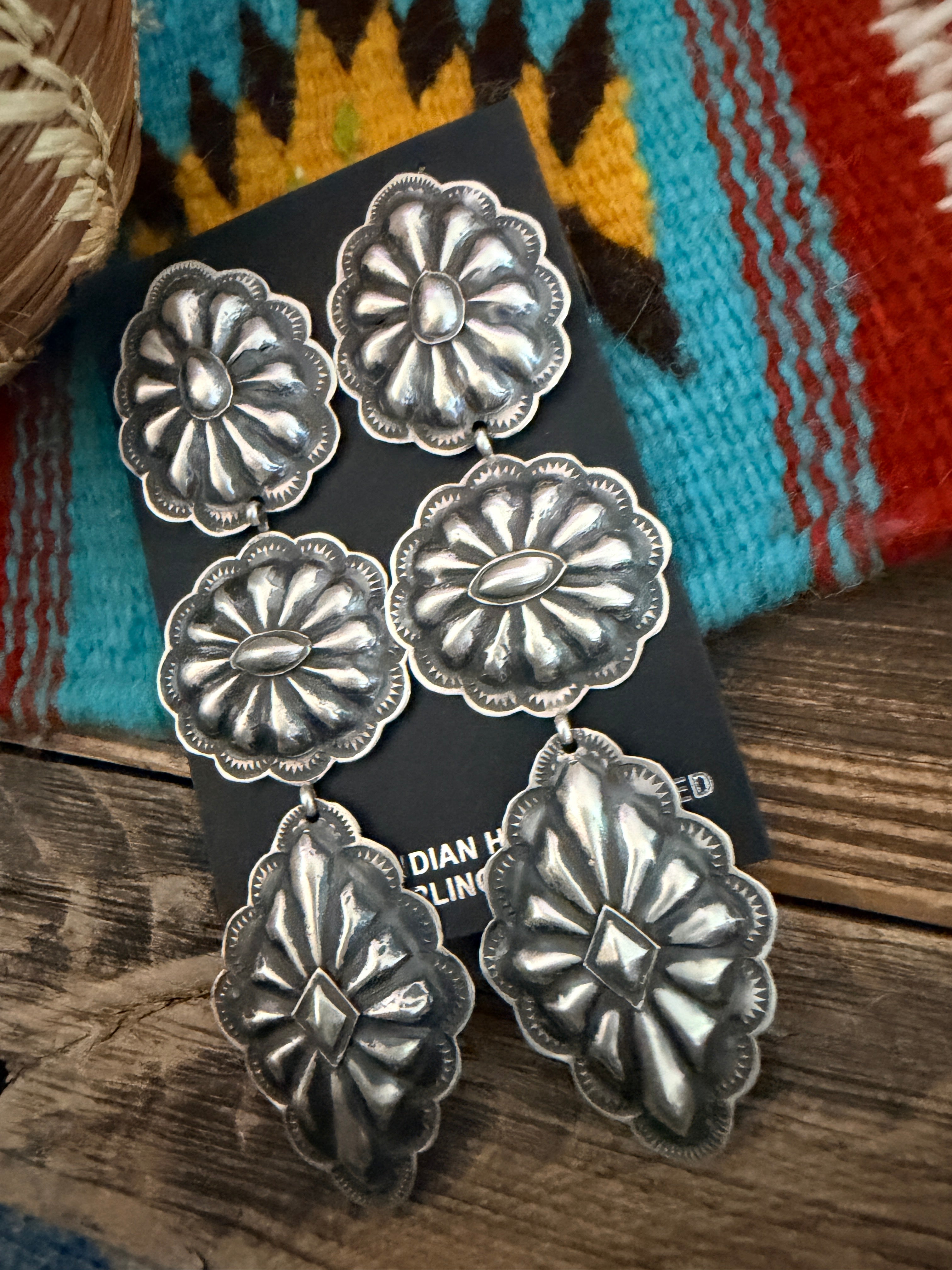 Handcrafted Sterling Silver Concho Dangle Earrings by Rita Lee