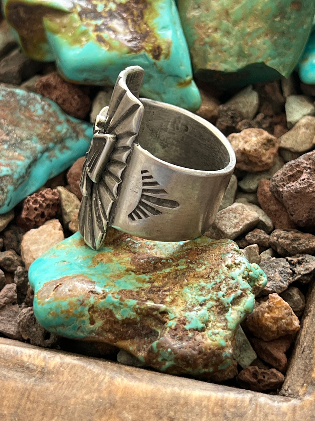Falcon Trading Company Ingot Sterling Silver Thunderbird Ring by Joe O’Neill, Size 11.5
