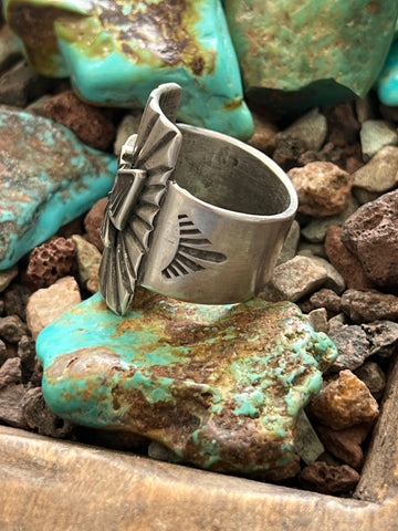 Falcon Trading Company Ingot Sterling Silver Thunderbird Ring by Joe O’Neill, Size 11.5