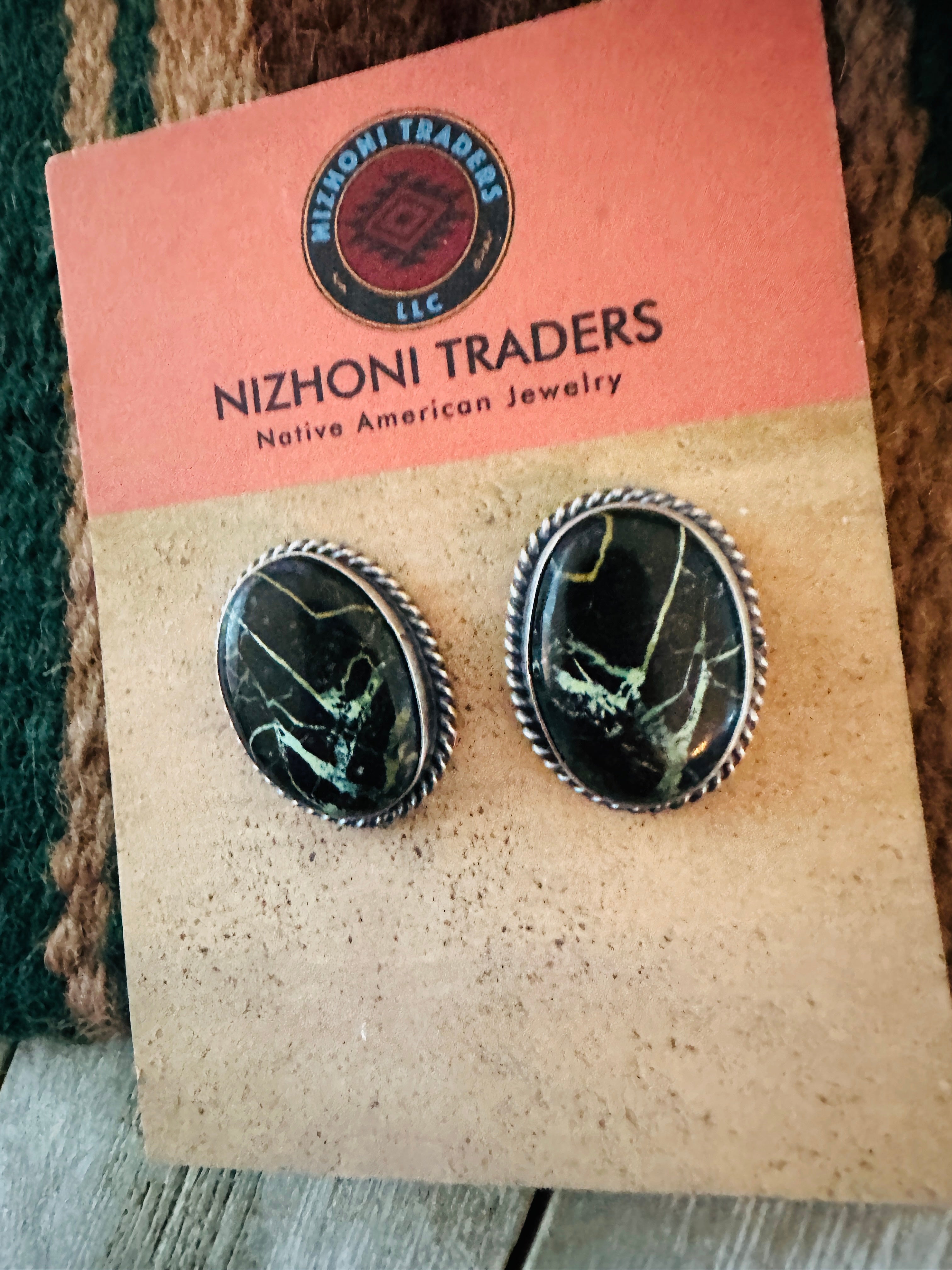 Handcrafted Sterling Silver & Blackjack Turquoise Post Earrings