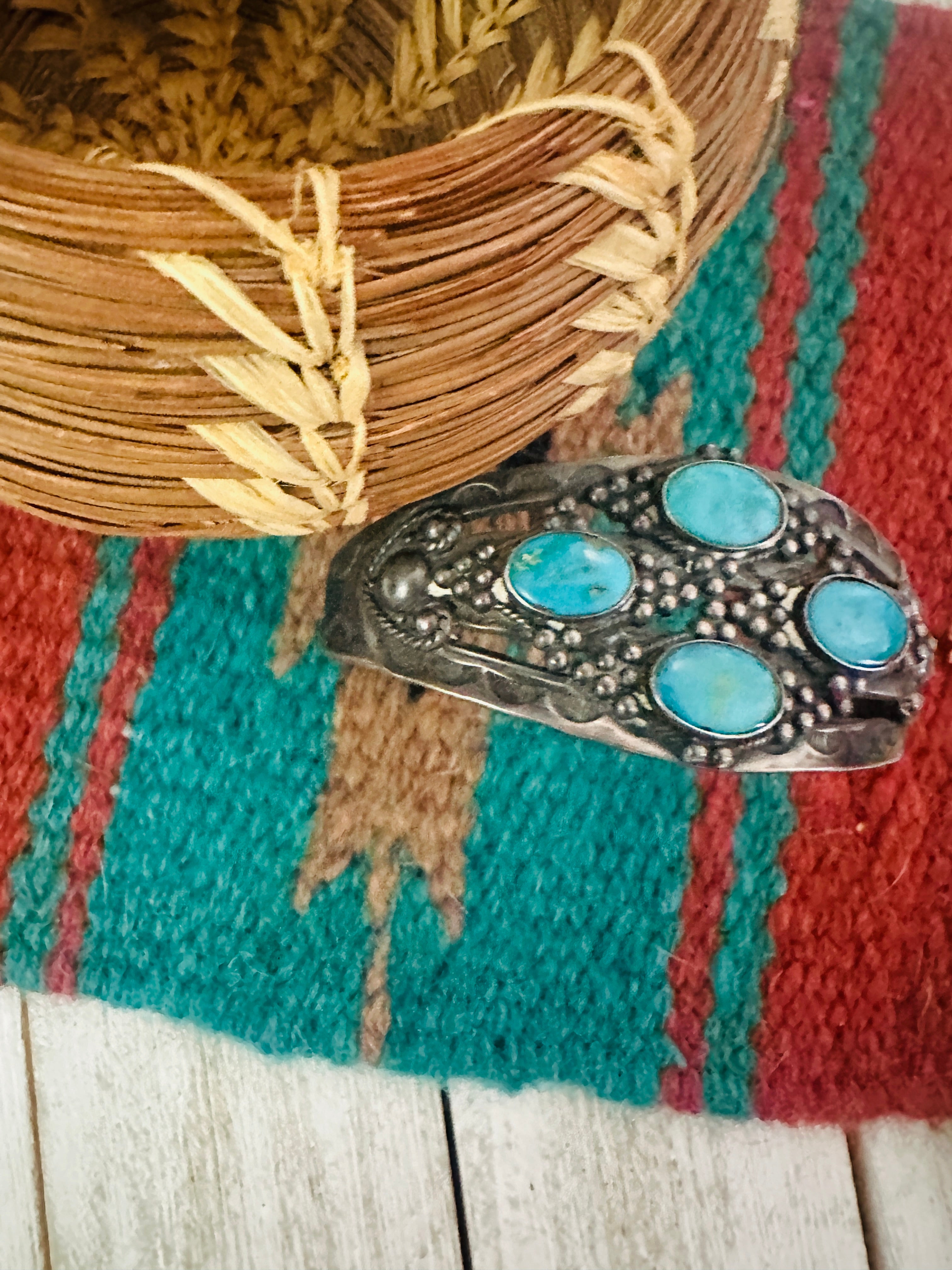 Old Pawn Navajo Sterling Silver & Turquoise Cuff Bracelet