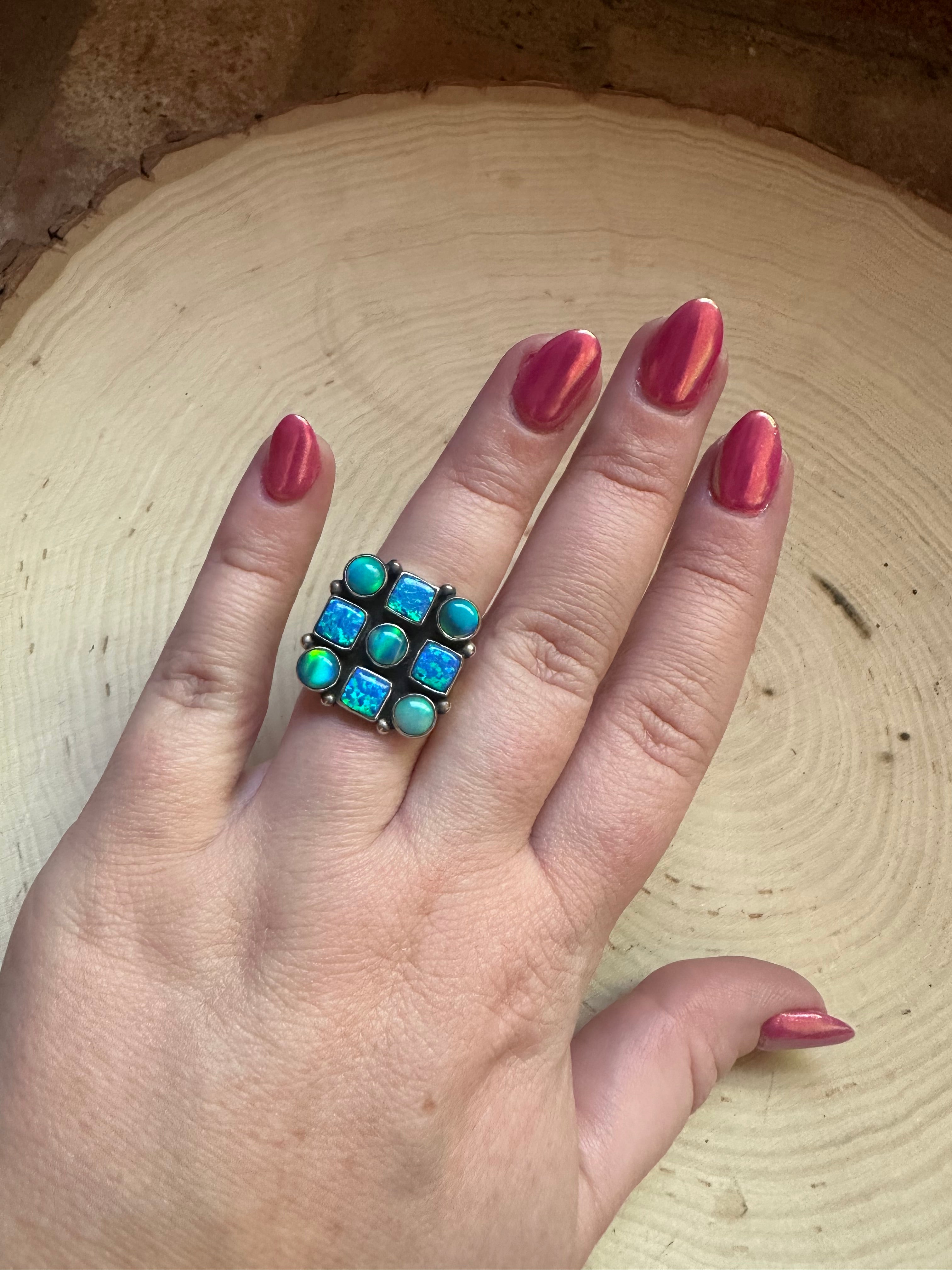 Handmade Fire Opal & Sterling Silver Adjustable Ring Signed Nizhoni