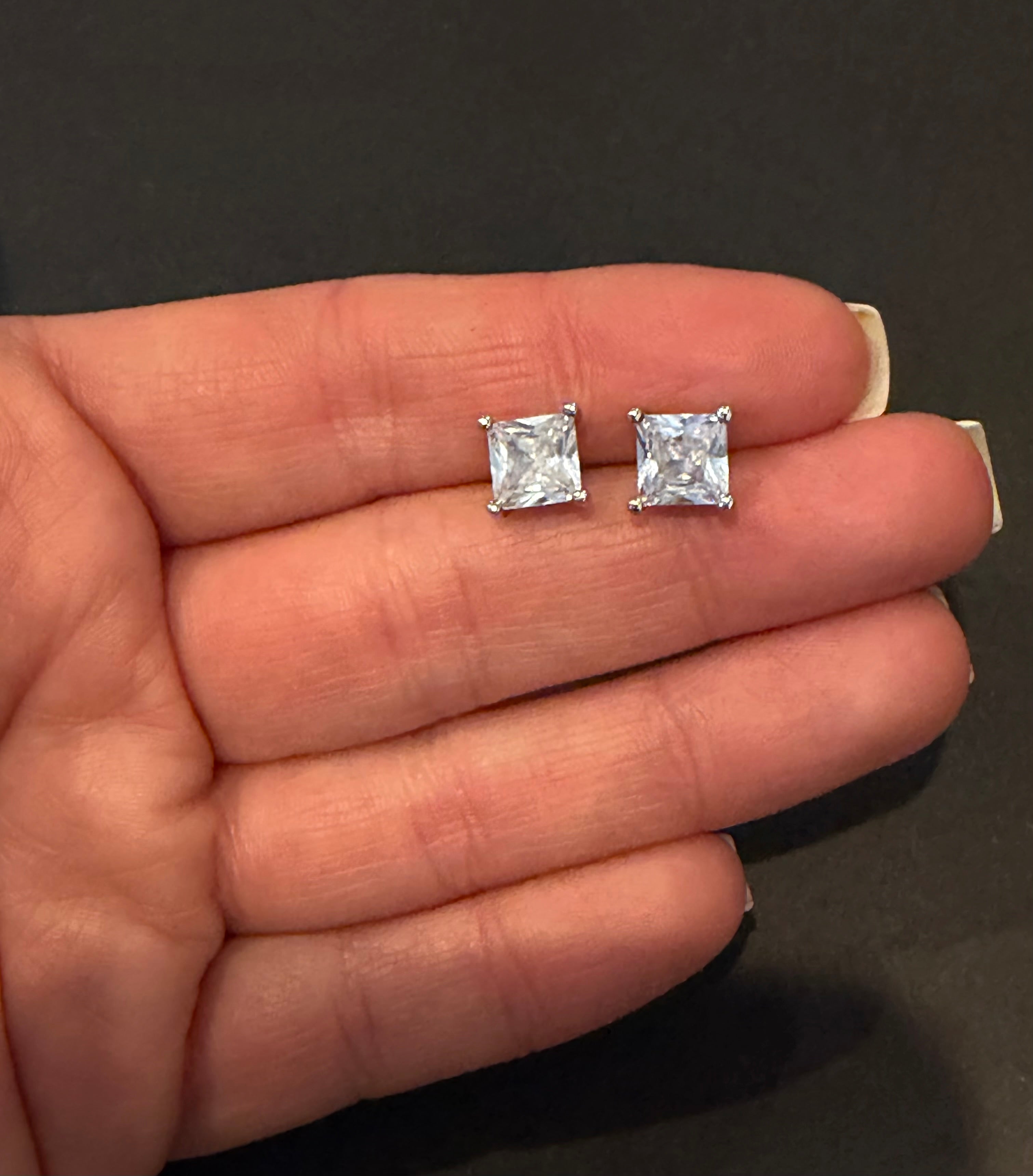 Silver 7mm Cut Square Shaped CZ Stud Earrings