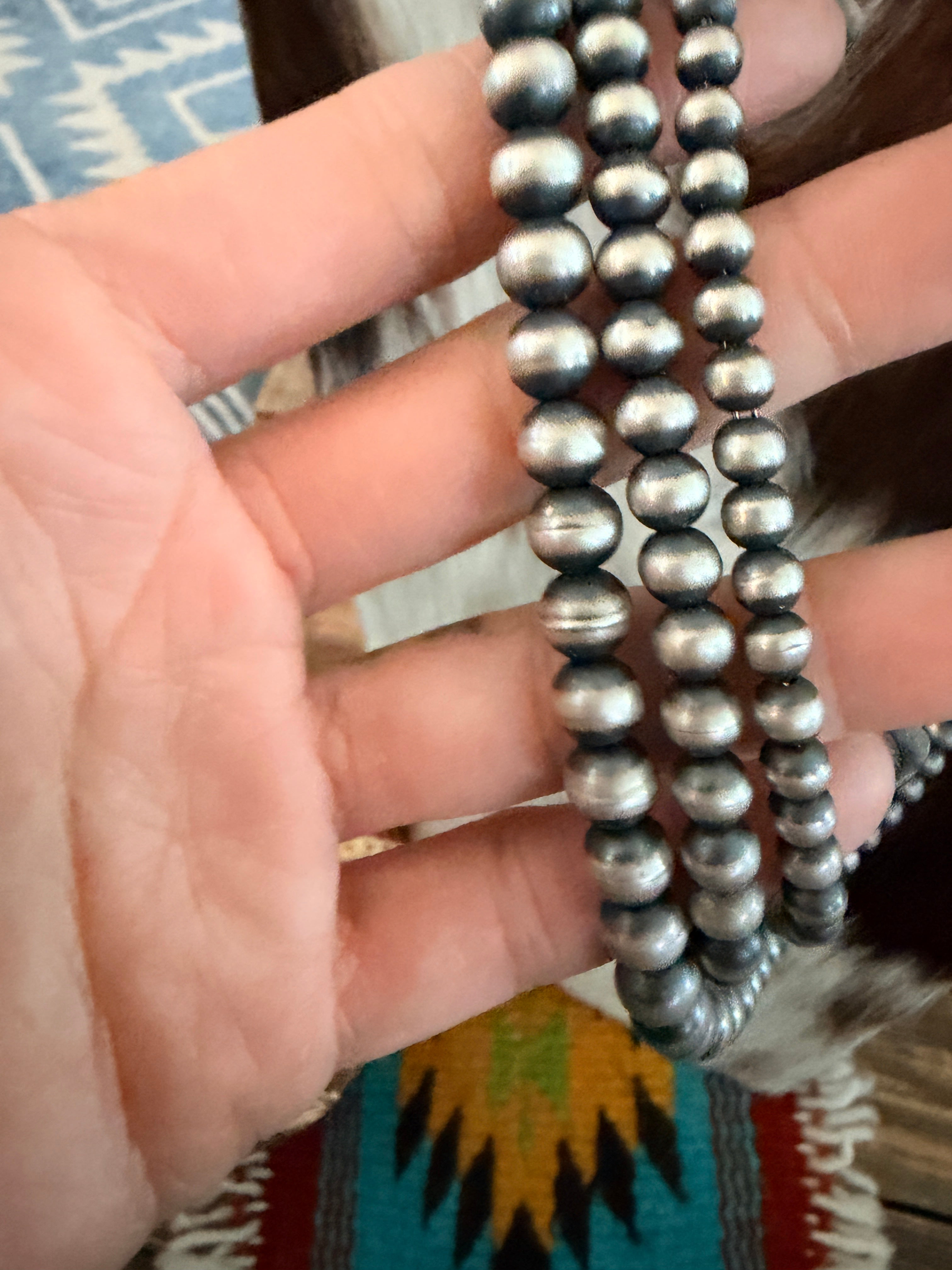 Old Pawn Handcrafted Sterling Silver Pearl Triple-Strand Beaded Necklace