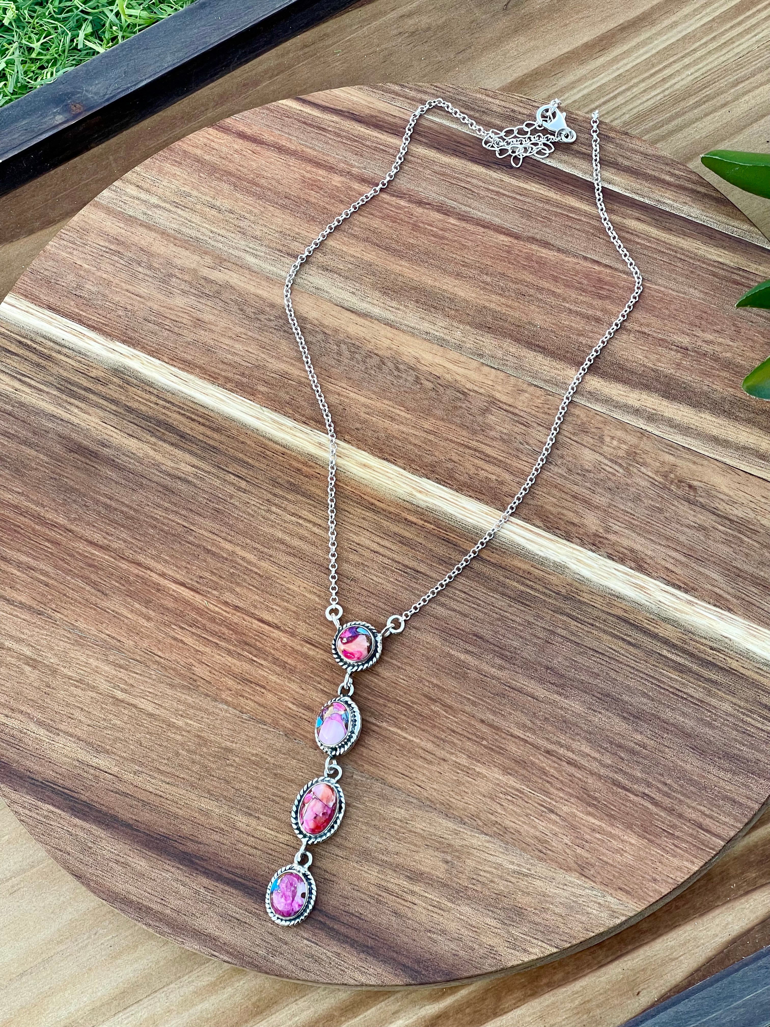 Handmade Sterling Silver & Pink Dream Mojave 4 Stone Necklace