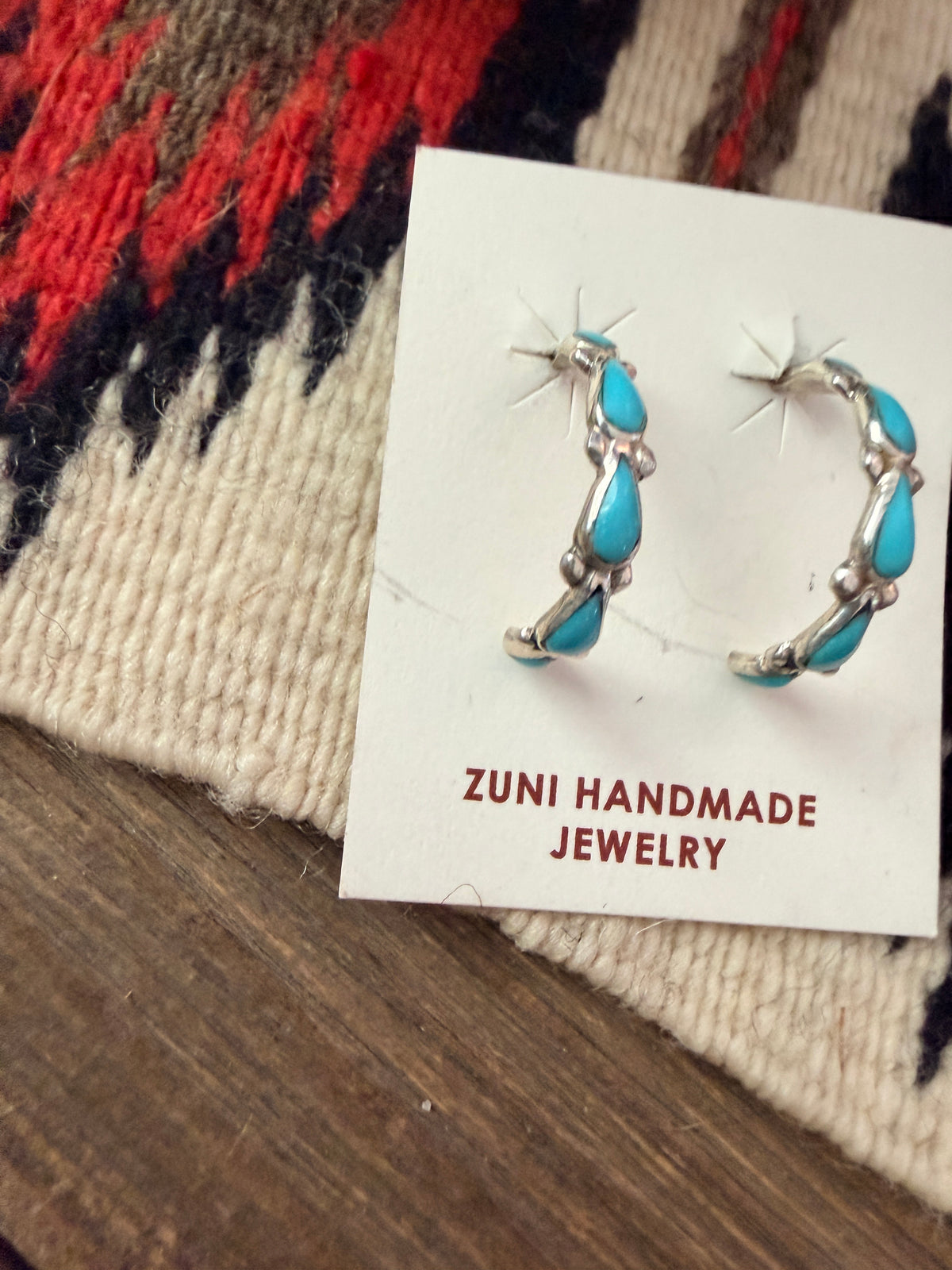 Handcrafted Turquoise & Sterling Silver Hoop Earrings