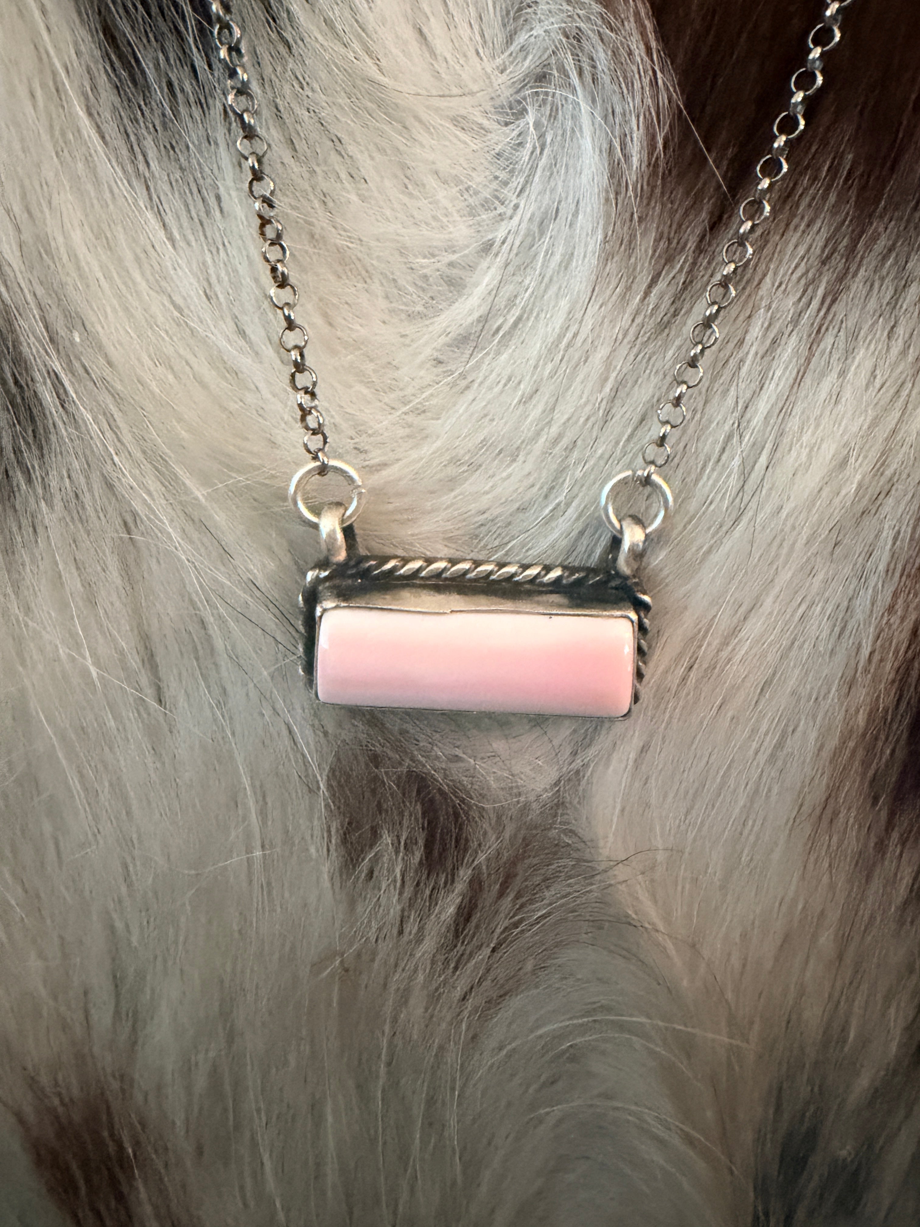 Handcrafted Queen Pink Conch & Sterling Silver Bar Necklace by Augustine Largo