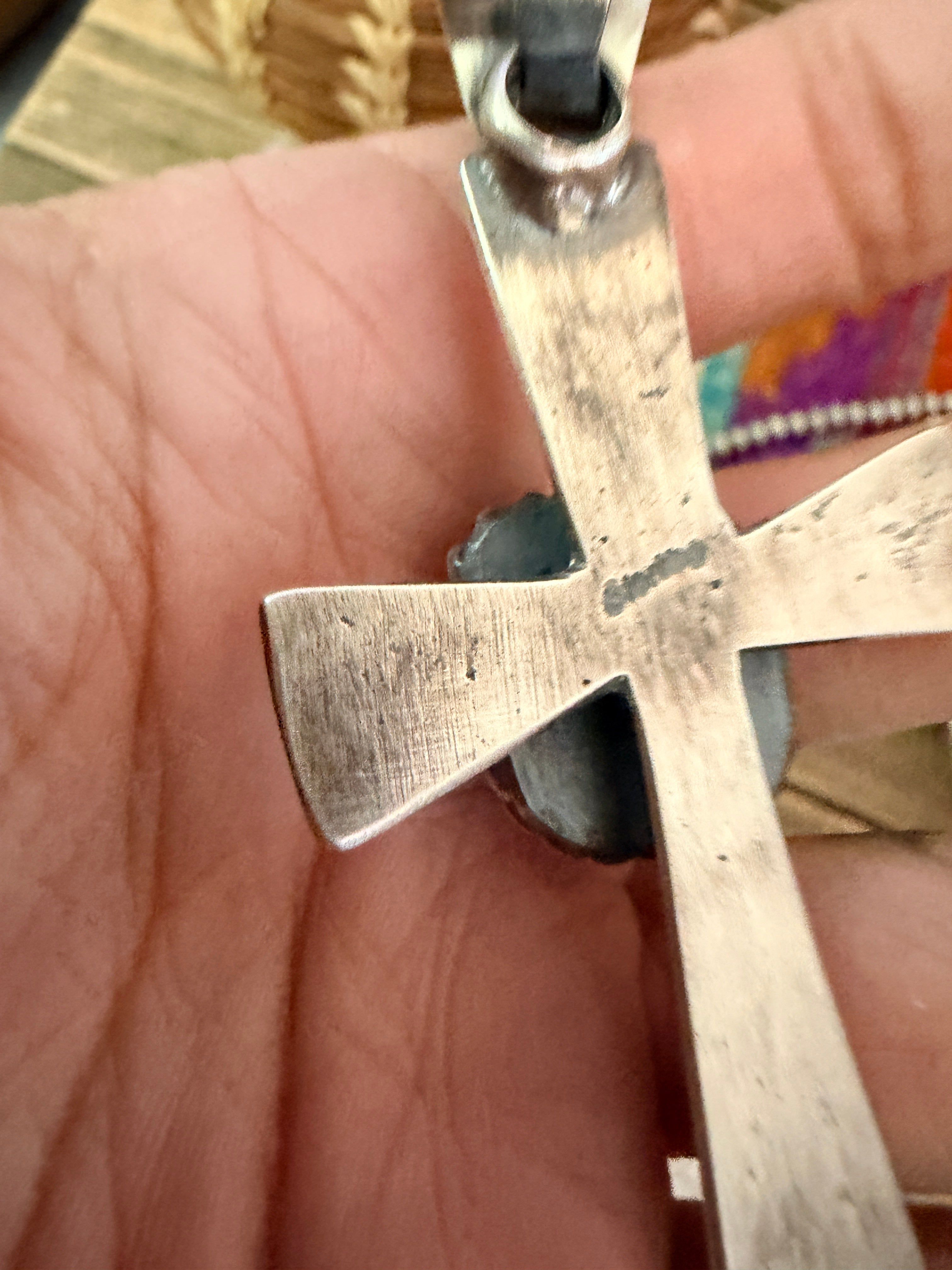 Handcrafted Turquoise & Sterling Silver Cross Pendant by Chimney Butte