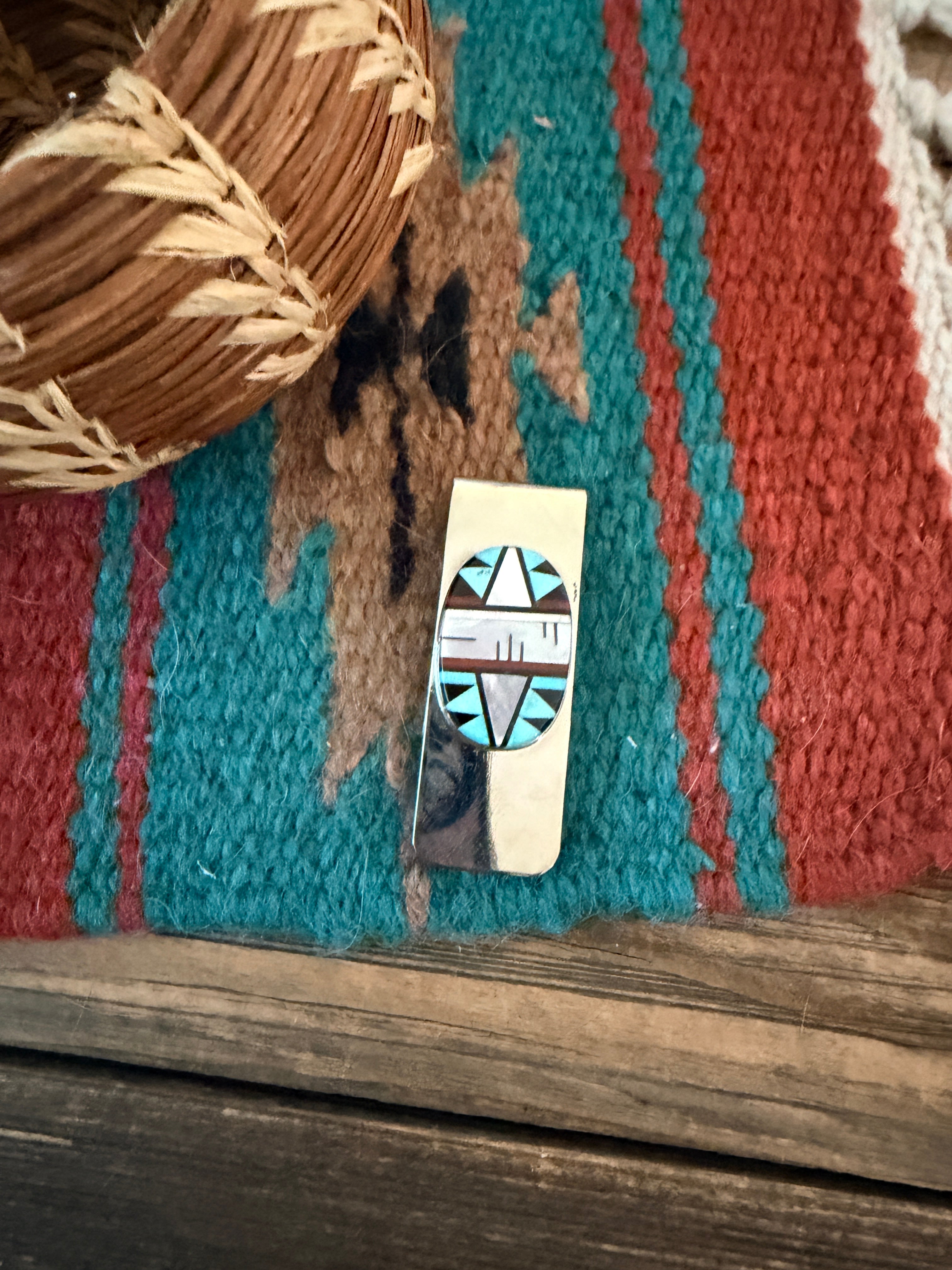 Handcrafted Multi Stone & Sterling Silver Inlay Money Clip