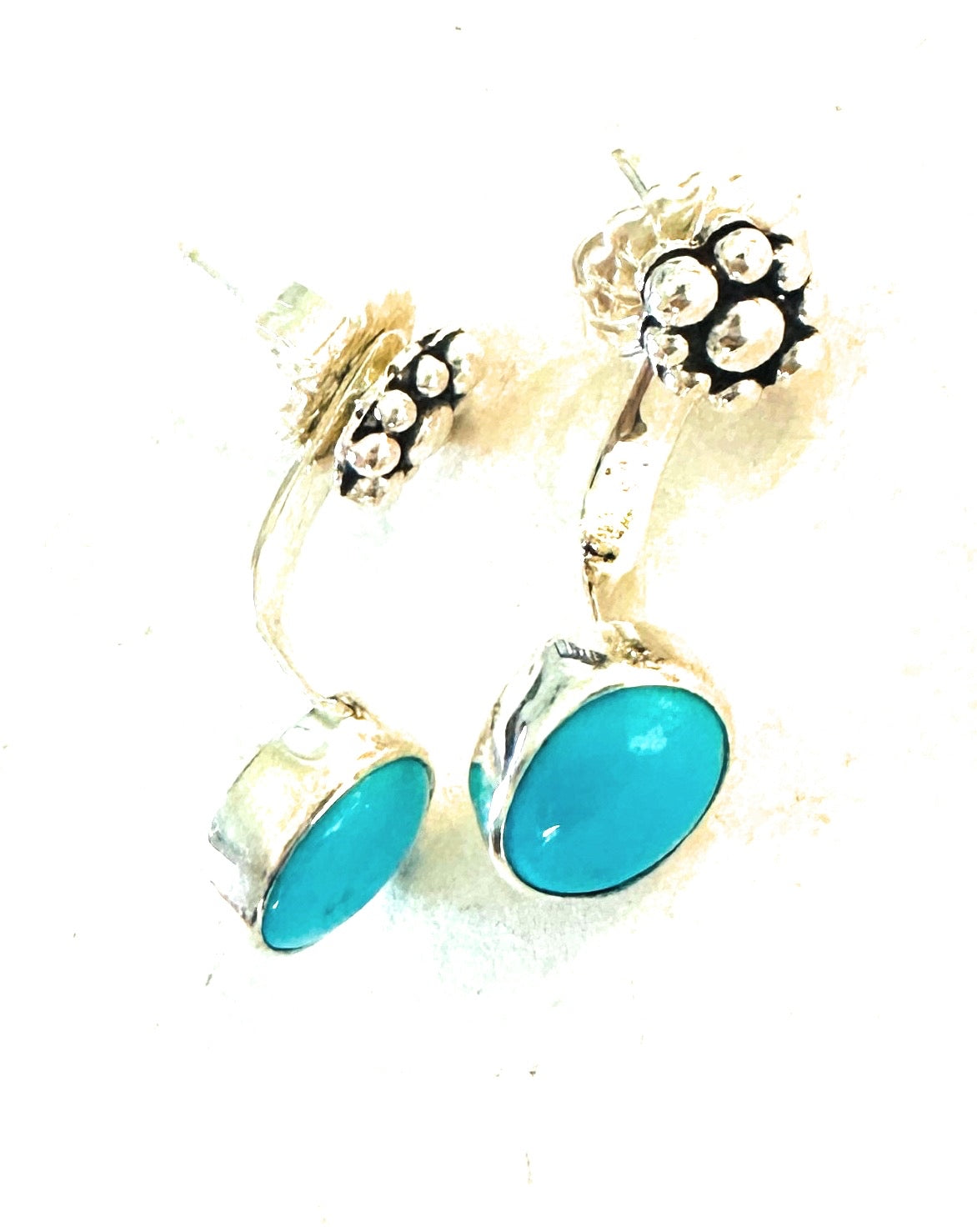 Navajo Sleeping Beauty Turquoise and Sterling Silver Under Lobe Earrings