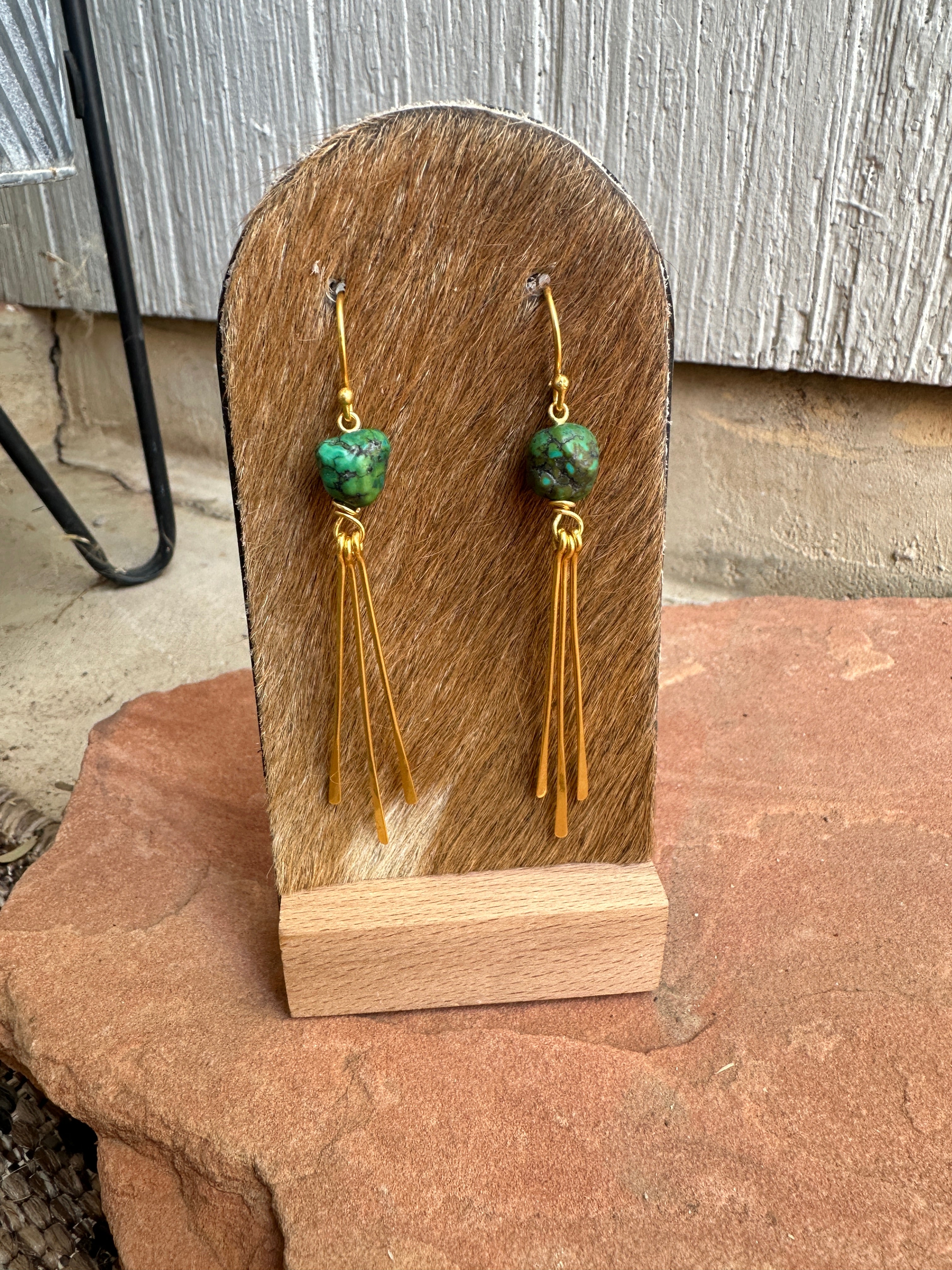 “The Golden Collection” Western Fringe Turquoise & Gold Plated Sterling Silver Earrings