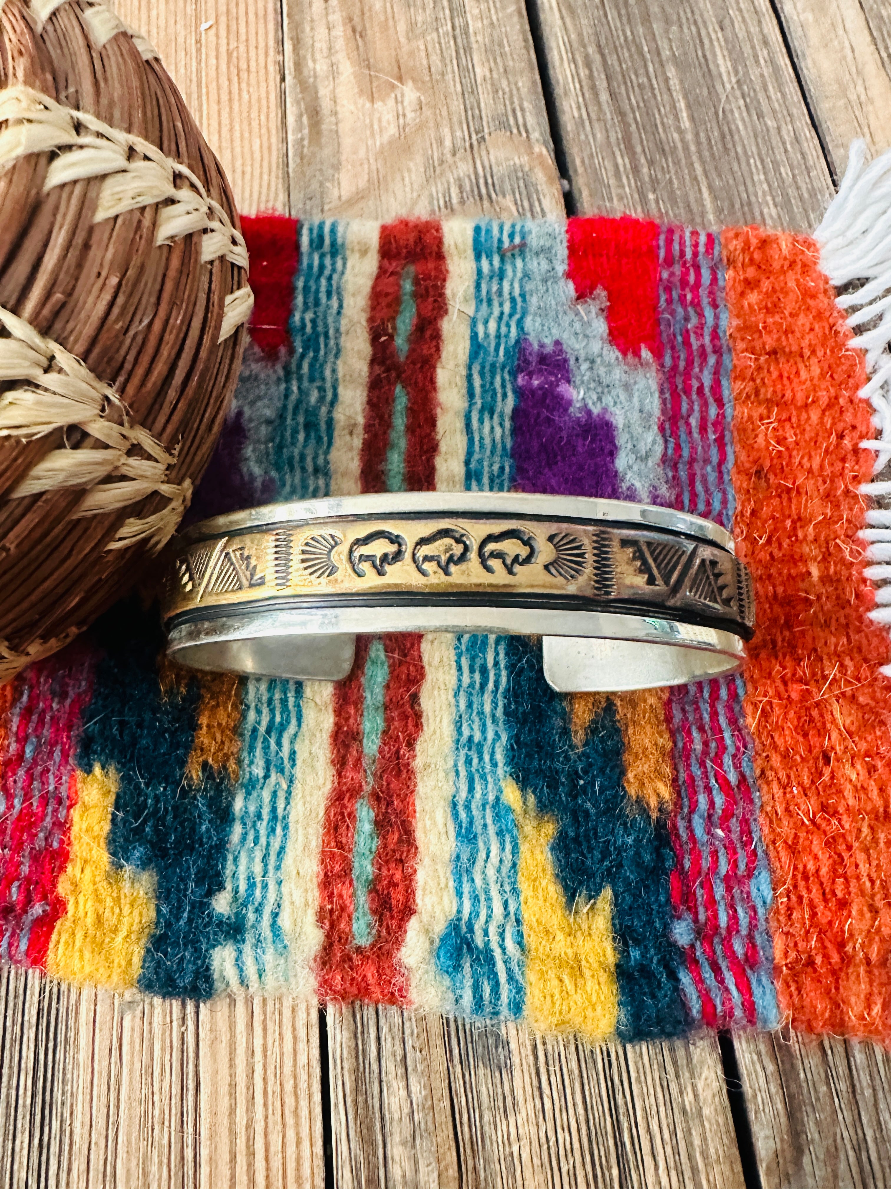 Vintage Old Pawn Navajo Sterling Silver & Copper Cuff Bracelet