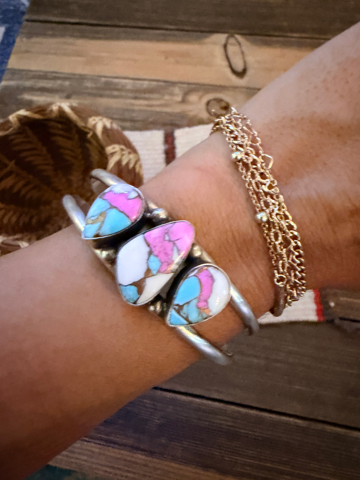 Handcrafted Cotton Candy & Sterling Silver Cuff Bracelet by Augustine Largo