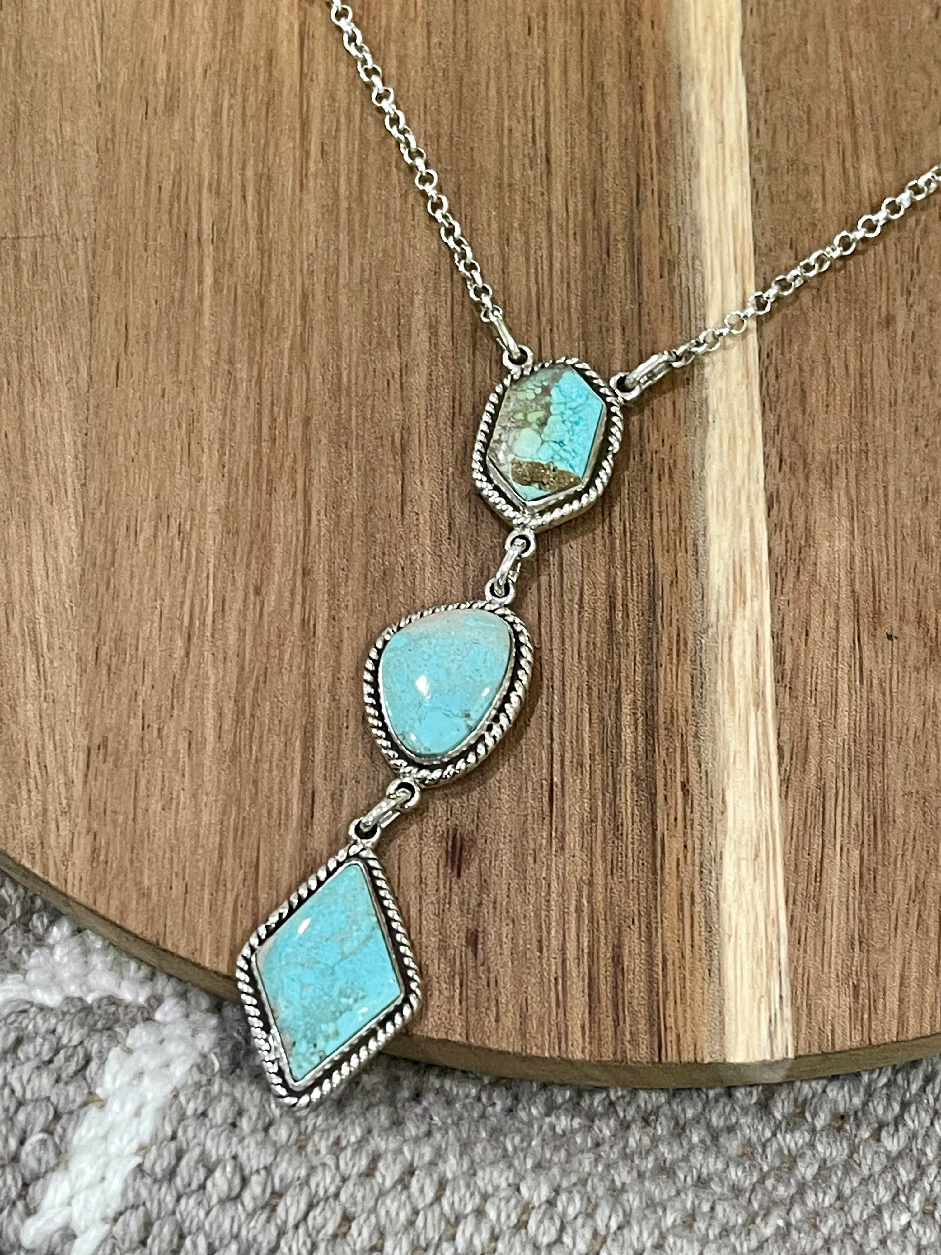 Handmade Sterling Silver & Carico Lake Turquoise Drop Necklace