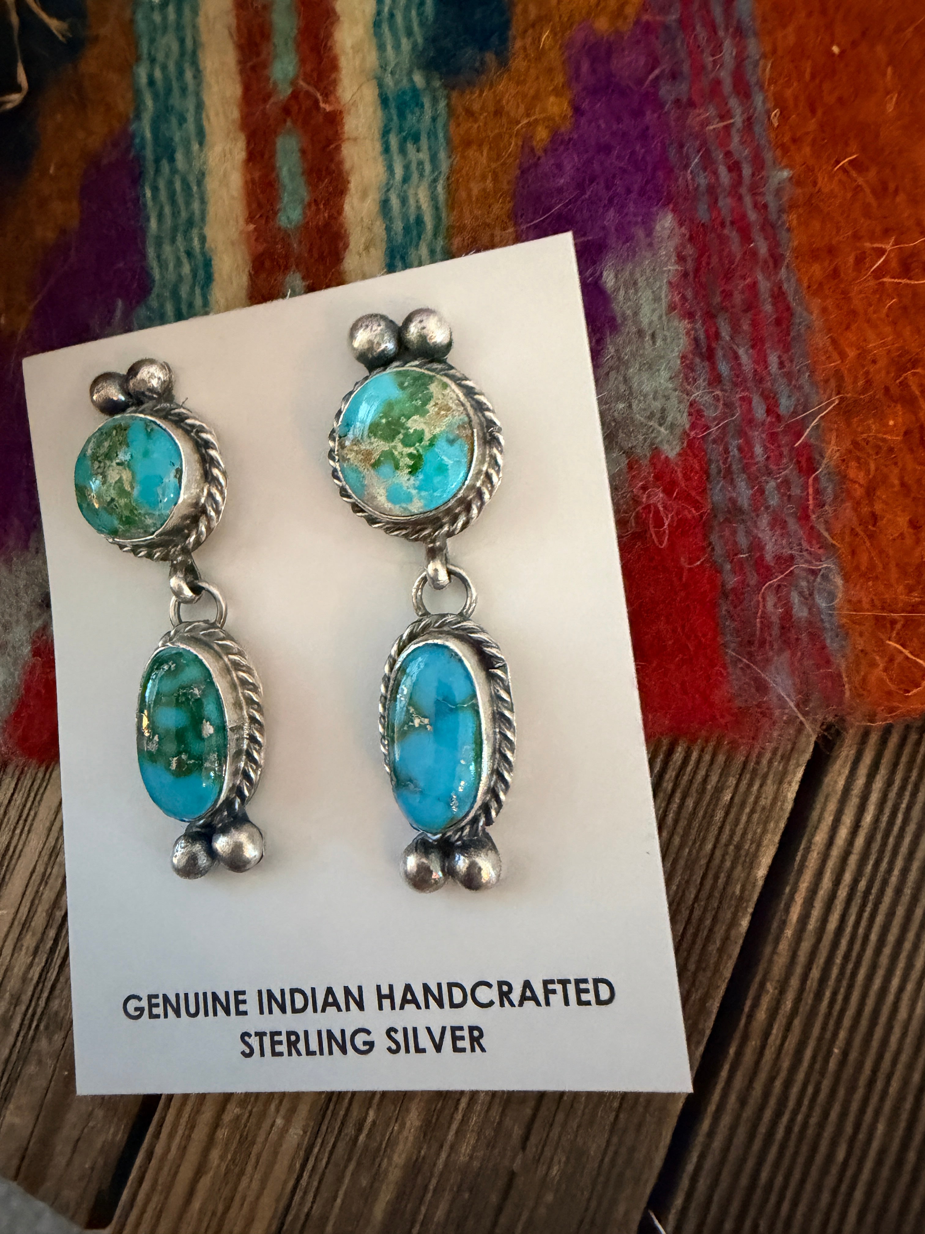 Handcrafted Sonoran Mountain Turquoise & Sterling Silver Dangle Earrings by Vicky Hicks