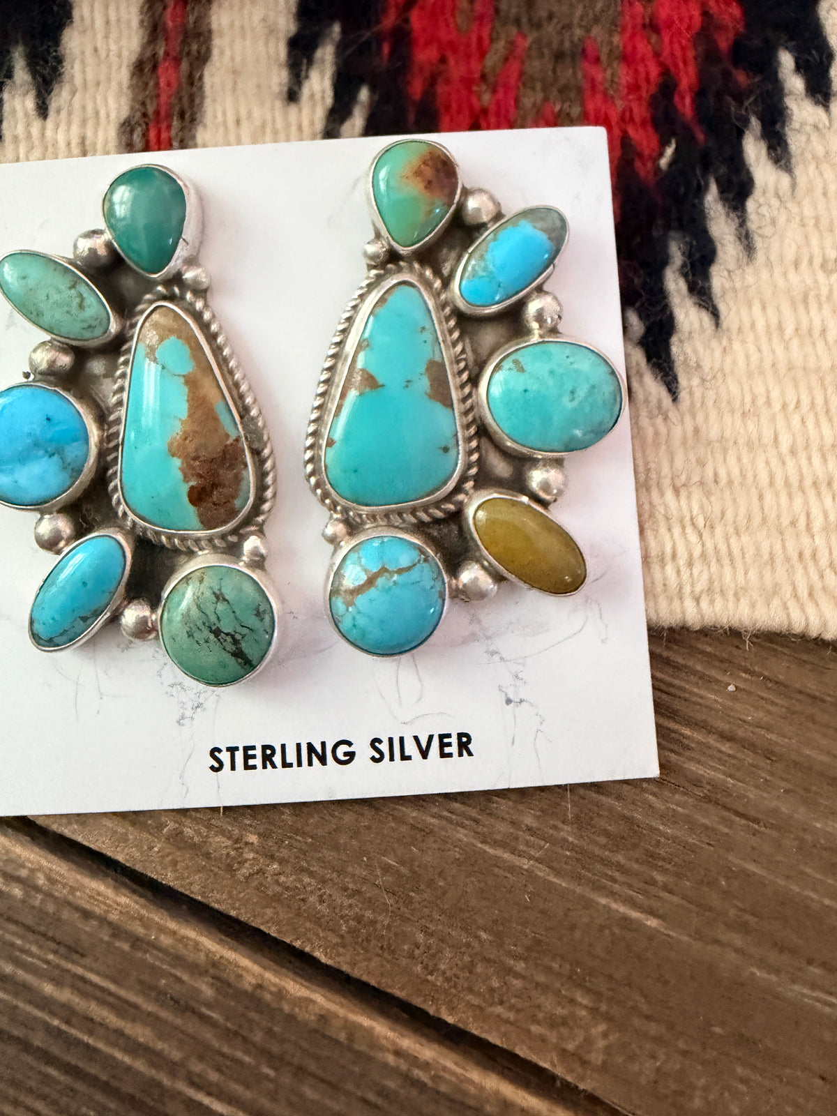 Handcrafted Turquoise & Sterling Silver Cluster Post Earrings by Geraldine James