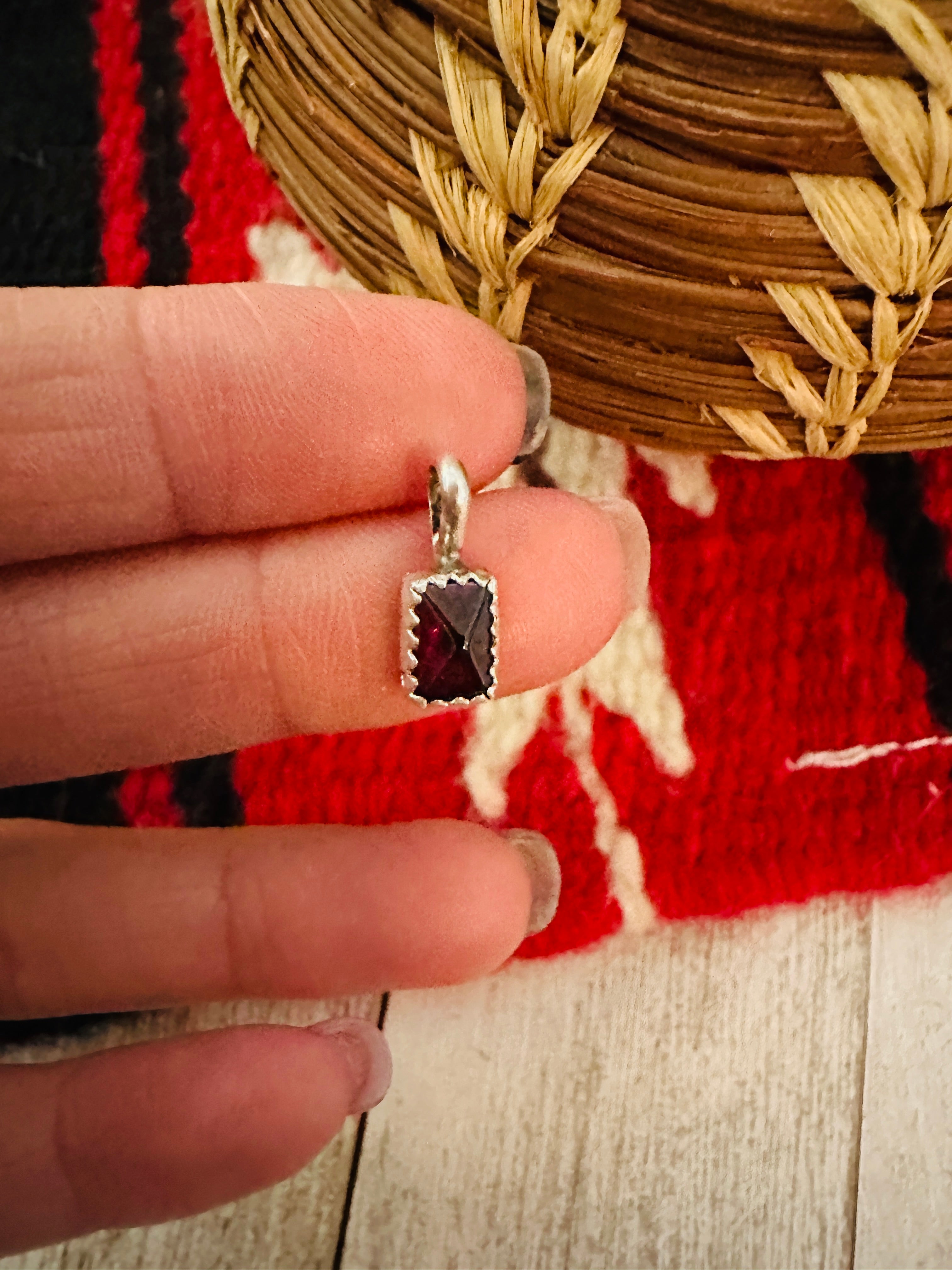 Navajo Sterling Silver & Garnet Mini Pendant