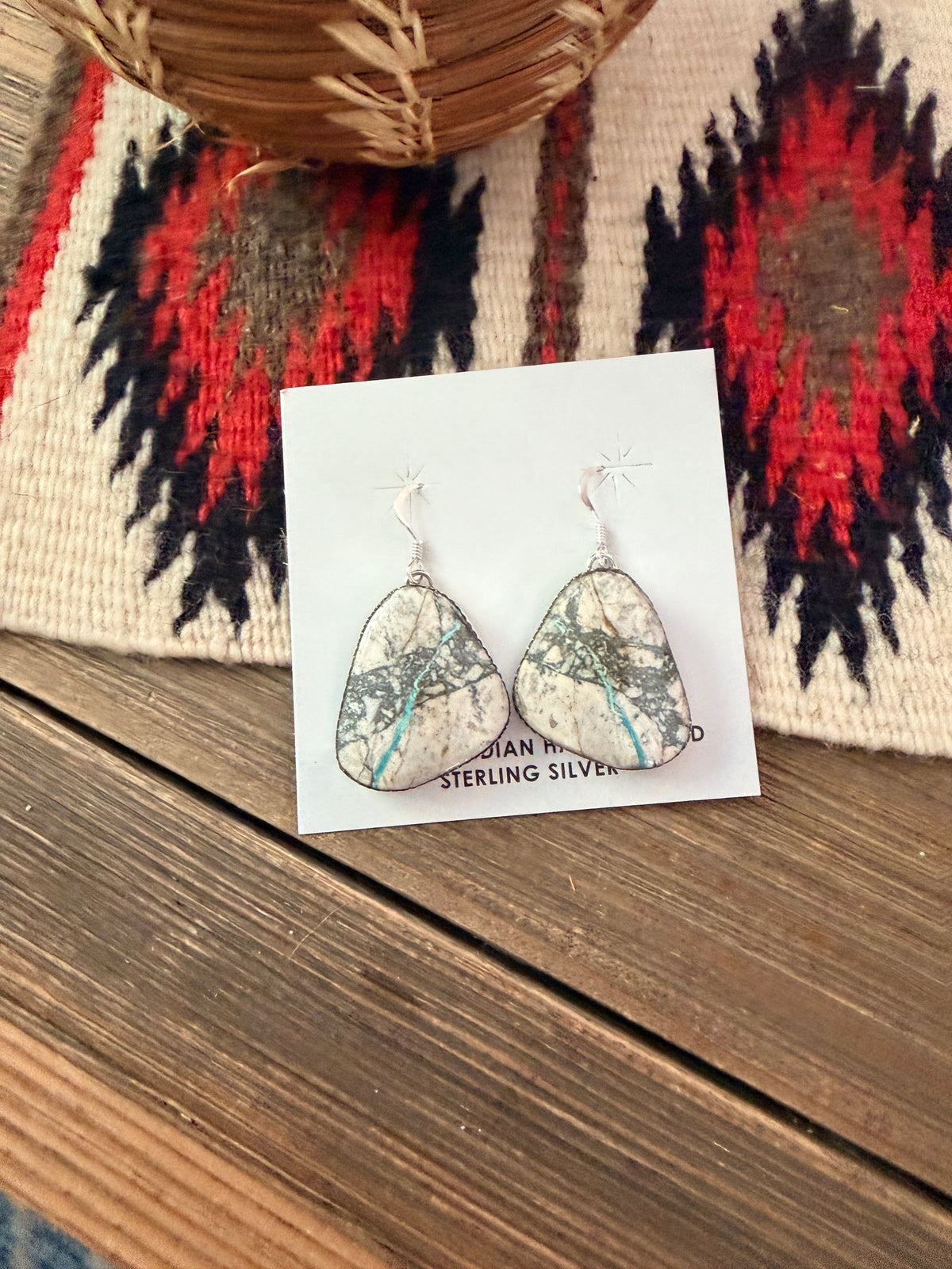 Handcrafted Ribbon Turquoise & Sterling Silver Dangle Earrings by Lorenzo Arviso Jr.