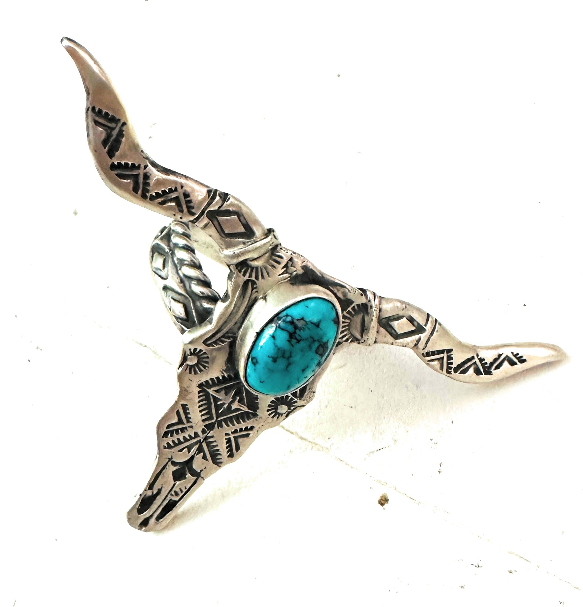 Navajo Turquoise & Sterling Silver Bullhead Adjustable Ring