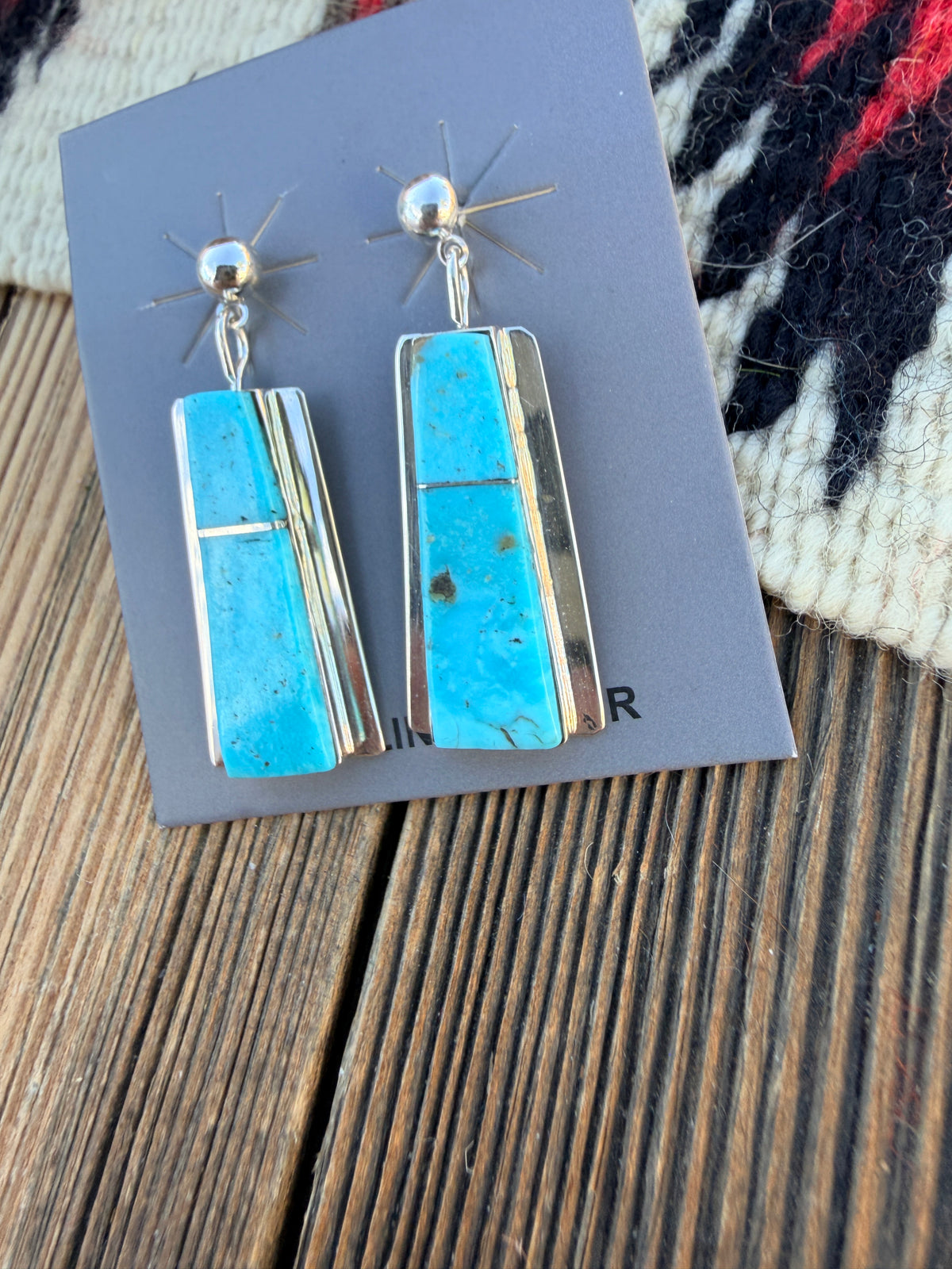 Handcrafted Turquoise & Sterling Silver Inlay Dangle Earrings by Brenda Pete