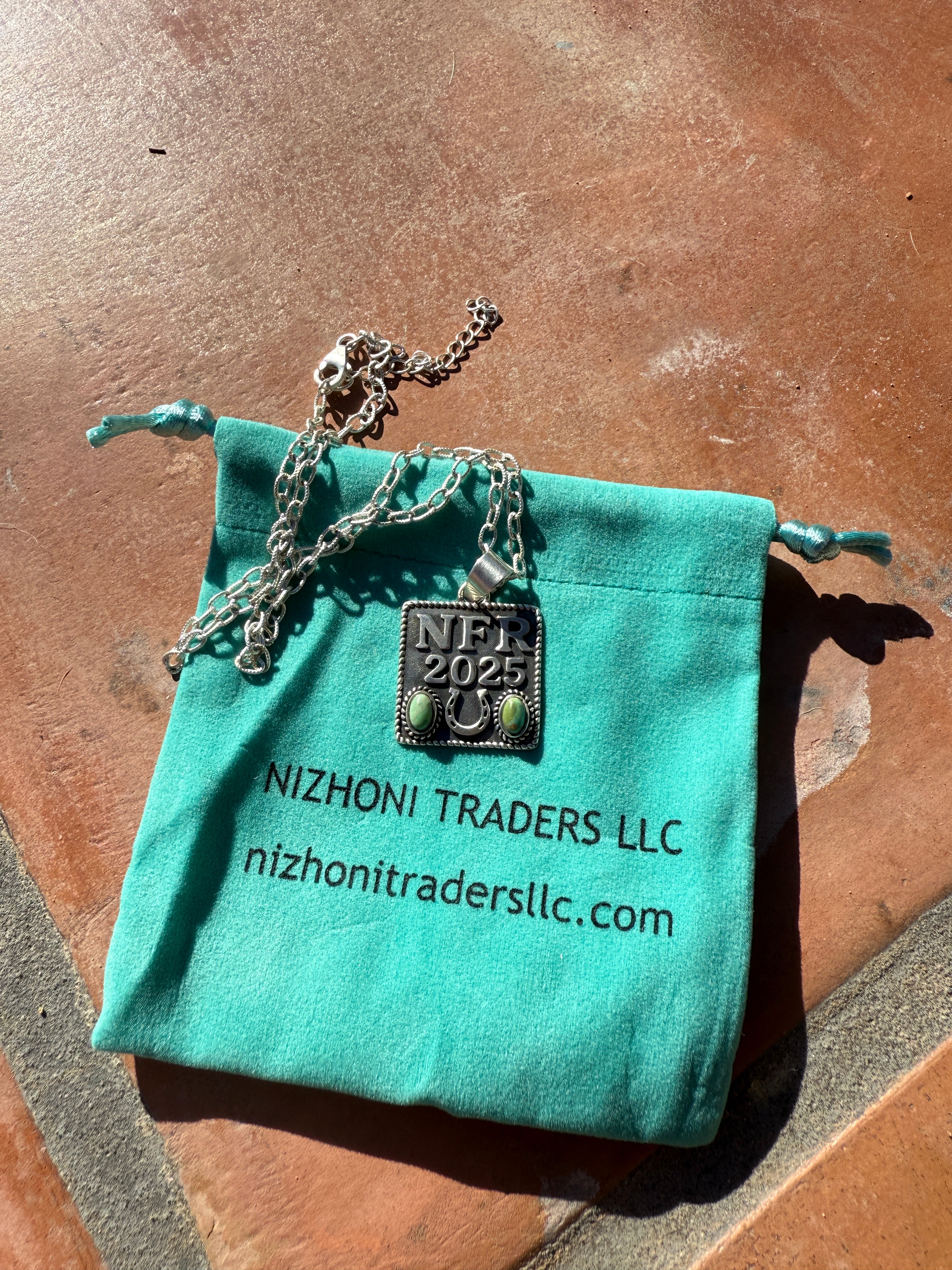 NFR NECKLACE Handmade Sterling Silver Kingman Turquoise Necklace "Signed Nizhoni"
