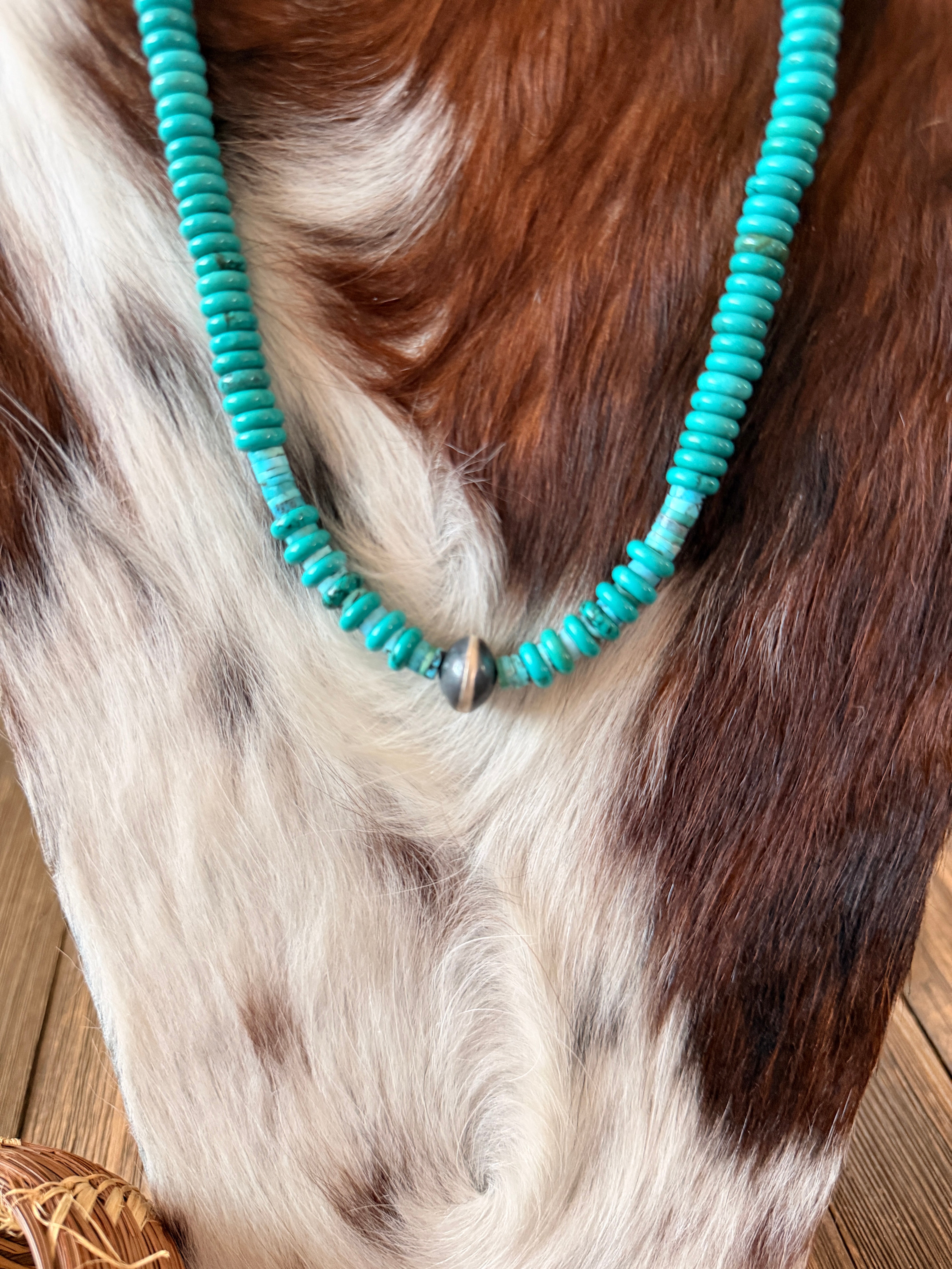 Handcrafted Turquoise & Sterling Silver Beaded 18” Necklace