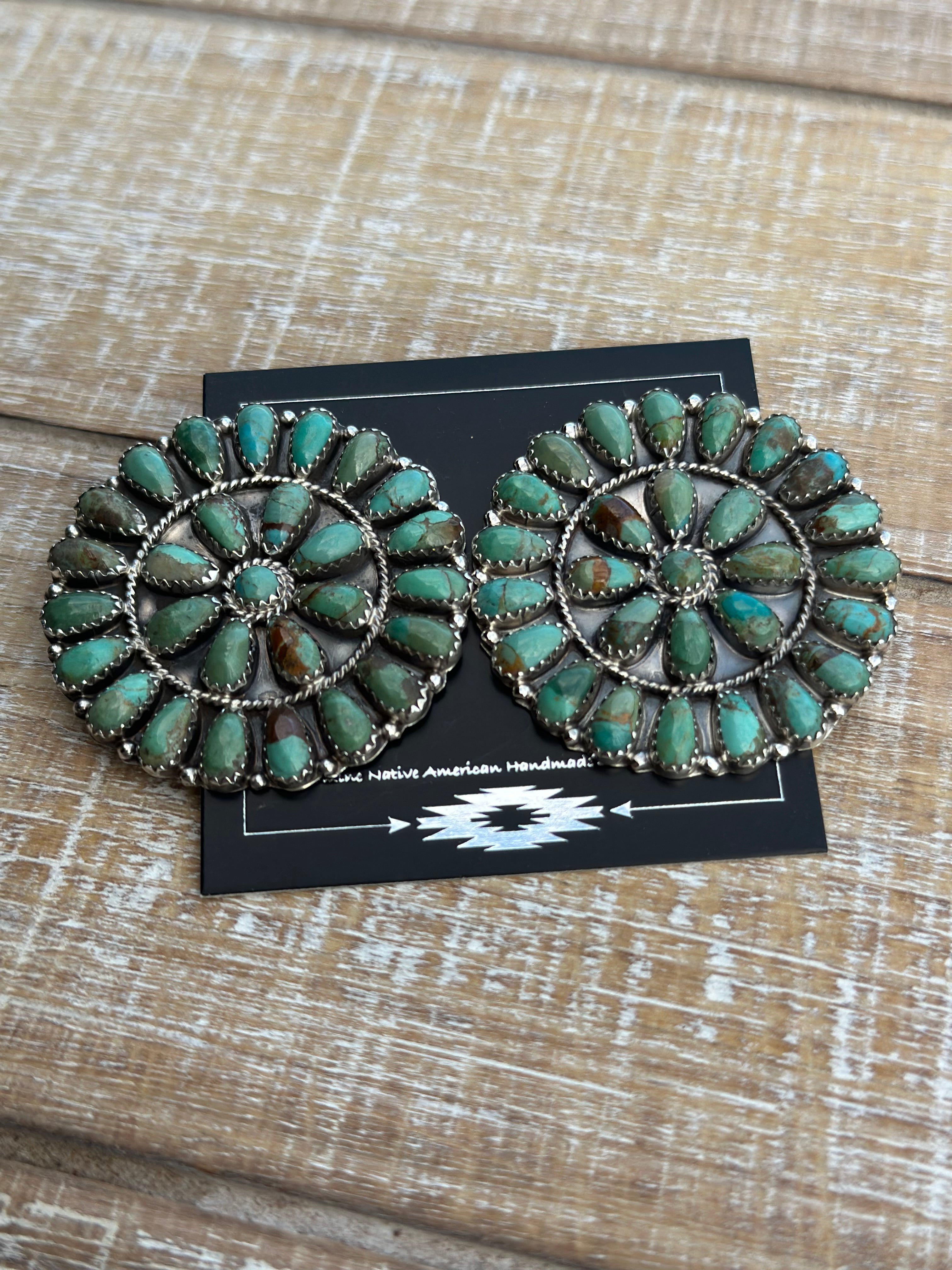 Navajo Sterling Silver & Royston Turquoise Cluster Earrings Signed