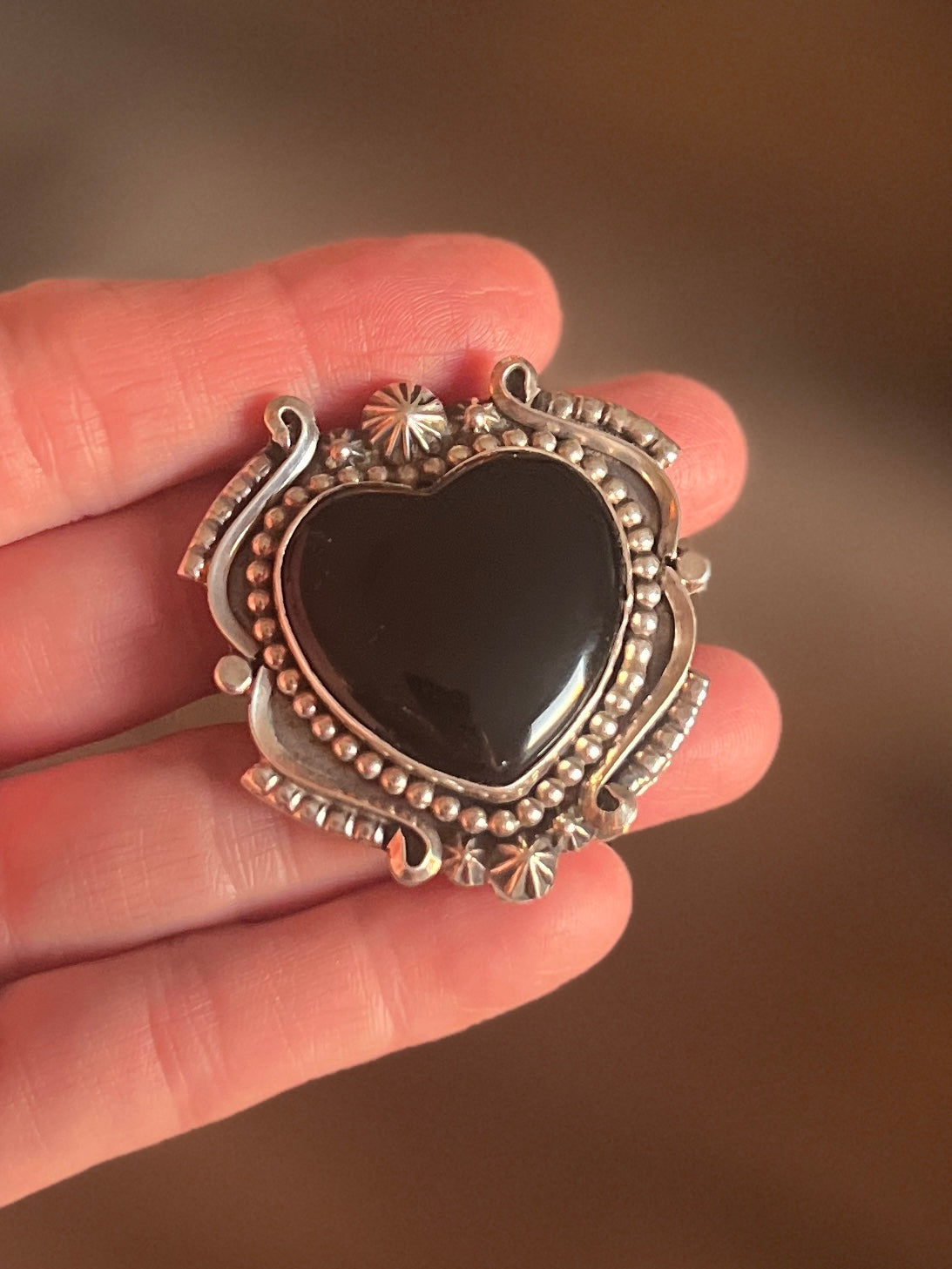 Handcrafted Sterling Silver and Black Onyx Heart Rings by Rosella Paxson, Size 8.5 & 10