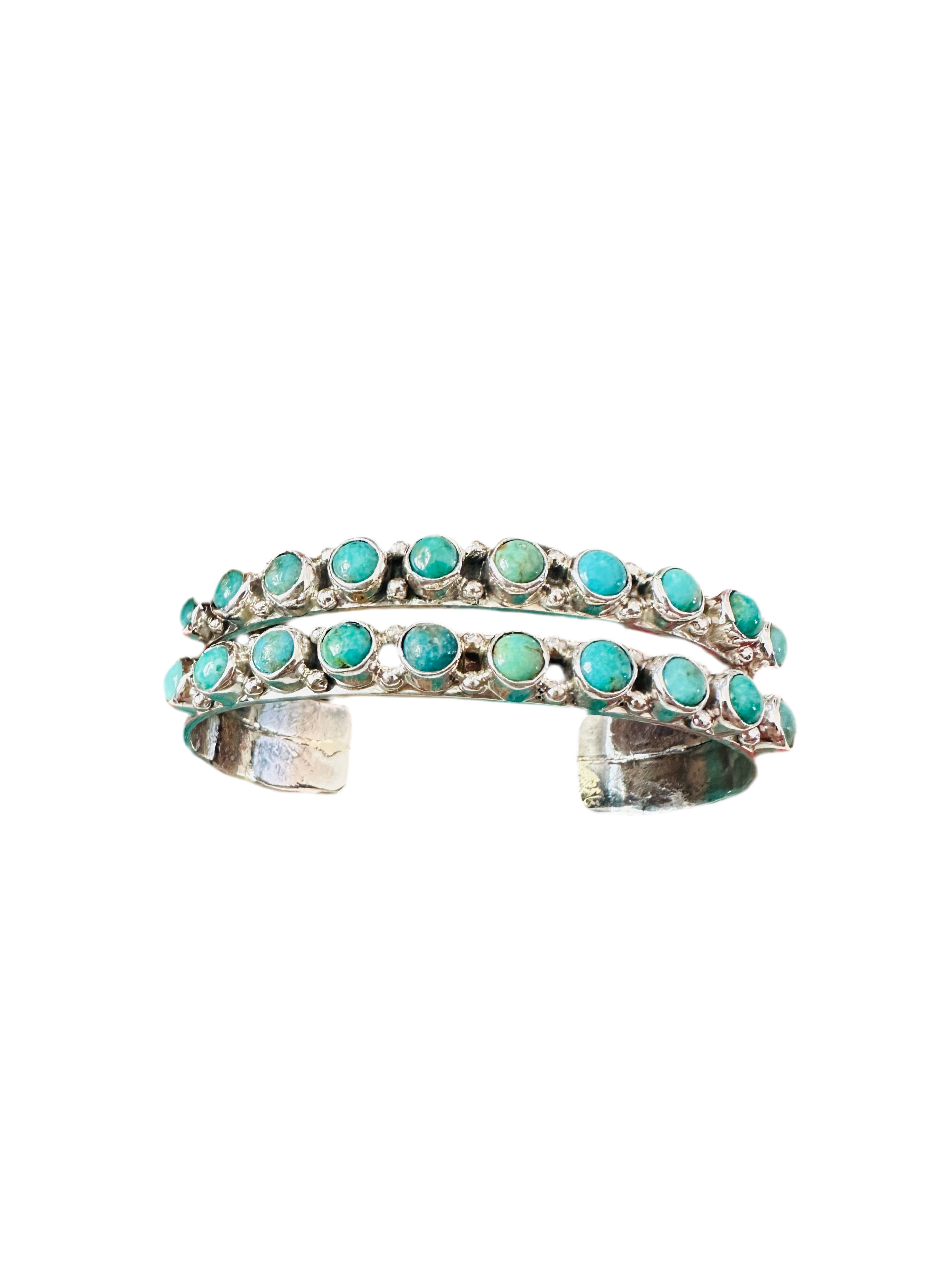 Handcrafted Sterling Silver & Turquoise Two Row Cuff Bracelet /