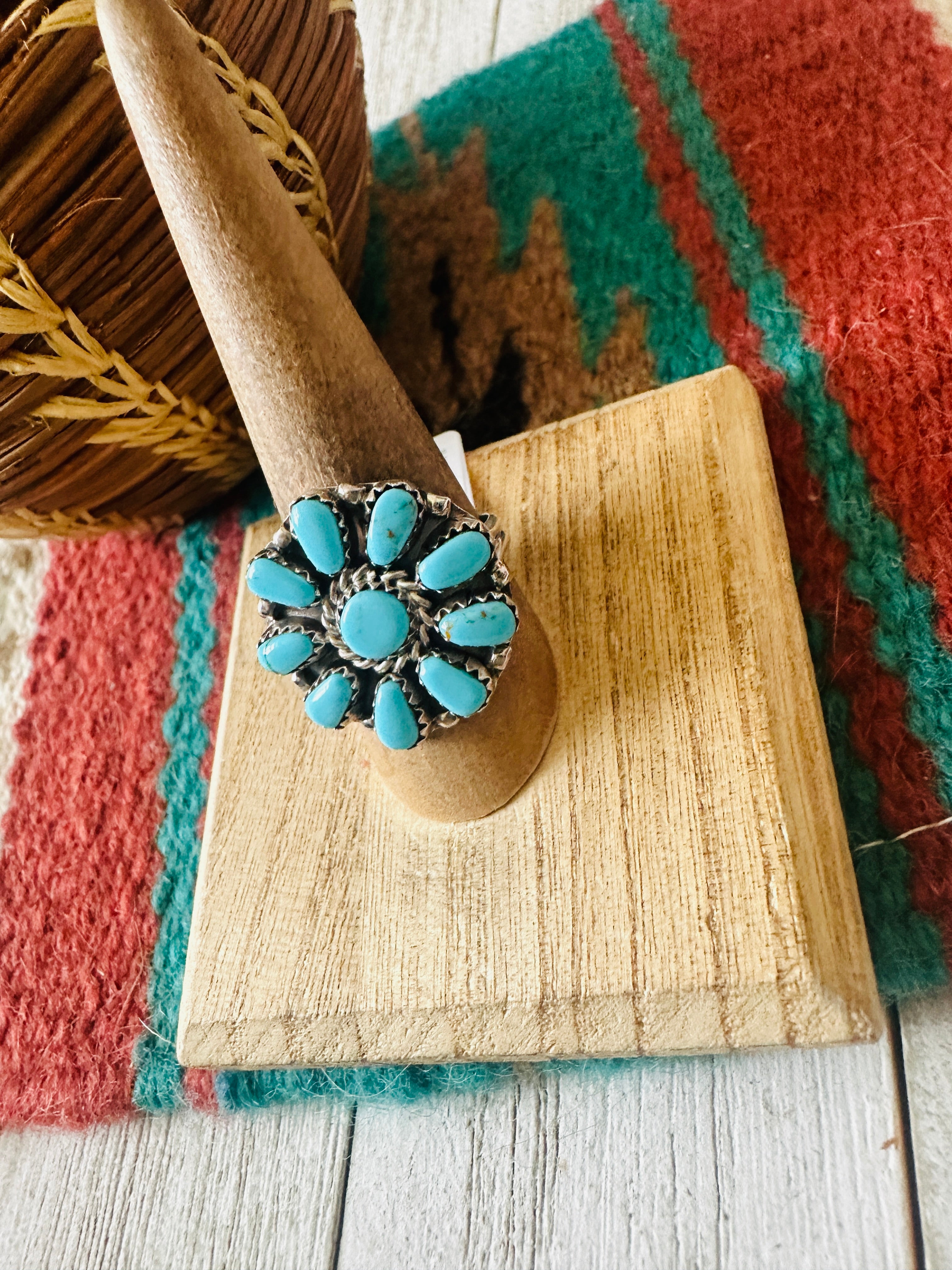 Navajo Sterling Silver & Kingman Turquoise Ring Size 10