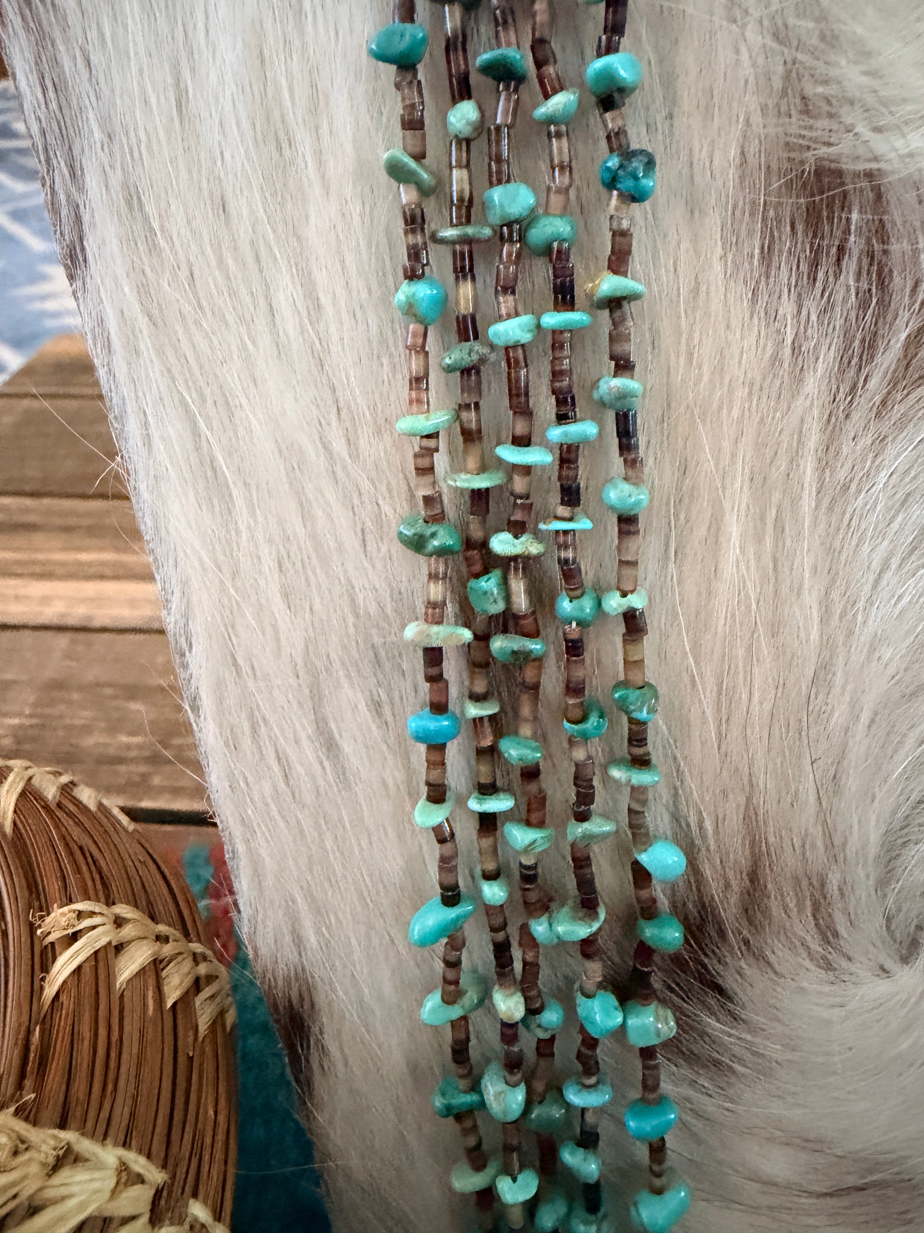 Old Pawn Handcrafted Turquoise & Heishi Shell Beaded 30” Necklace
