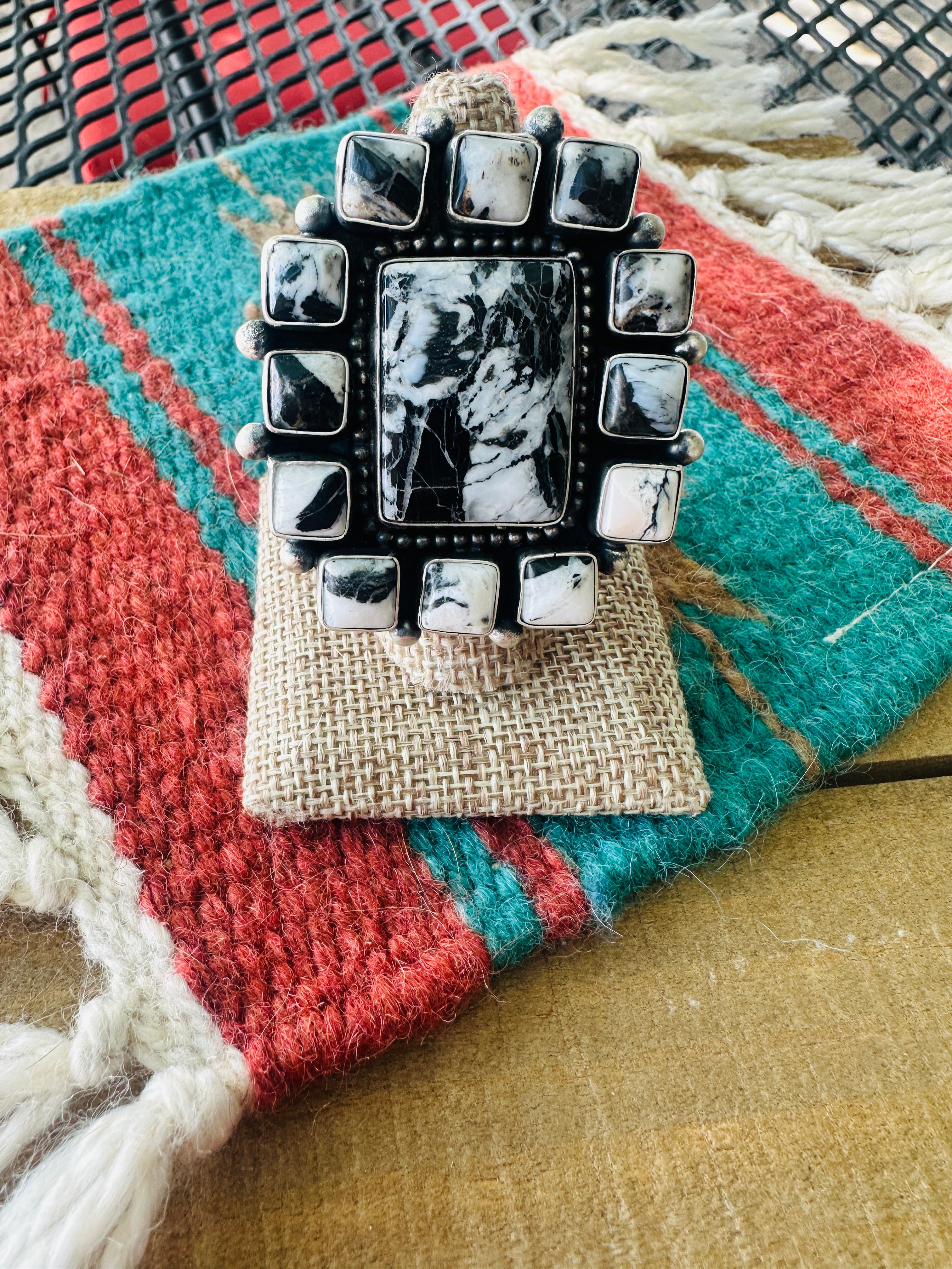 Handcrafted Sterling Silver and White Buffalo Cluster Ring Size 8