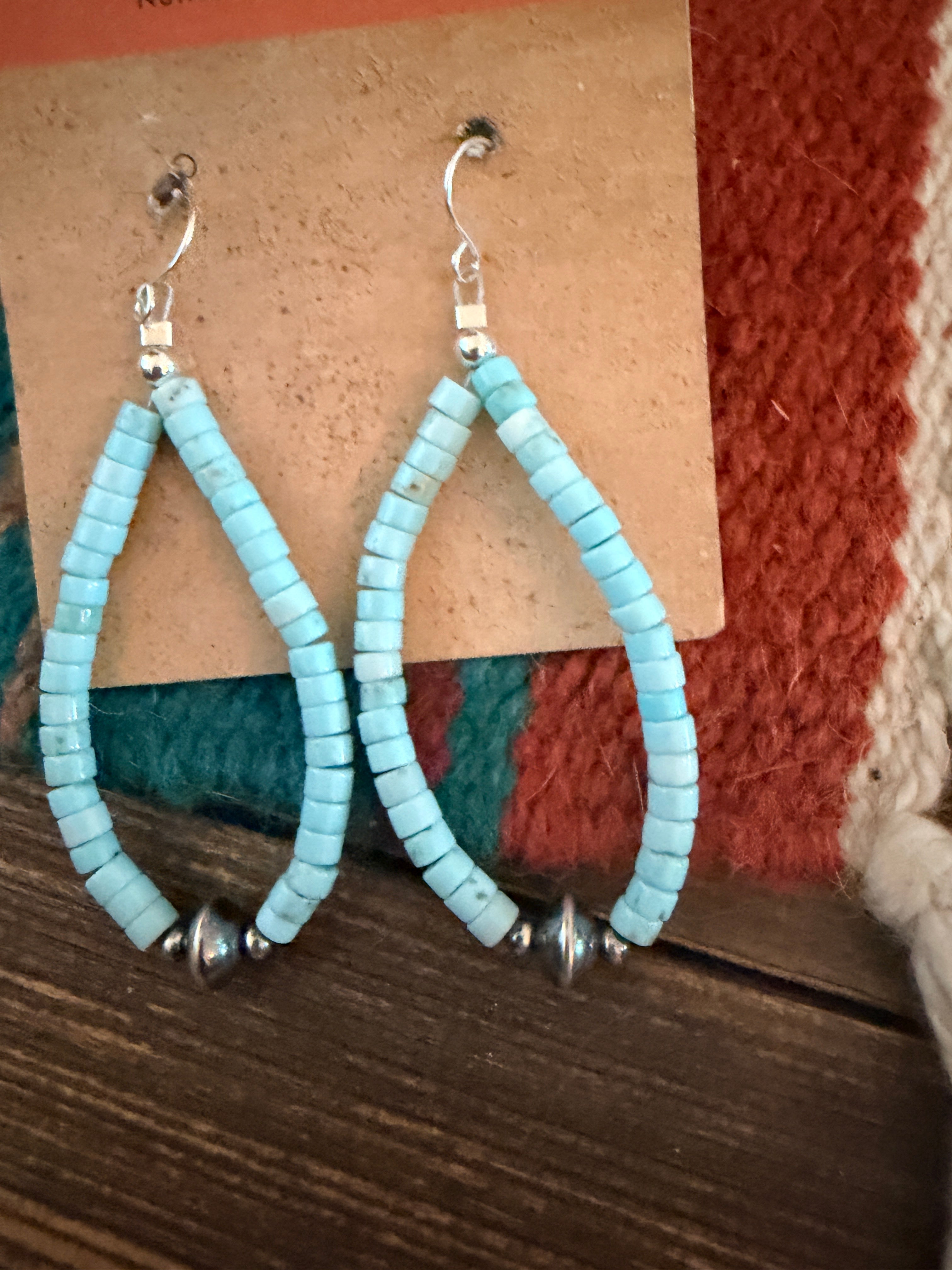 Handcrafted Sterling Silver Pearl & Turquoise Dangle Hoop Earrings