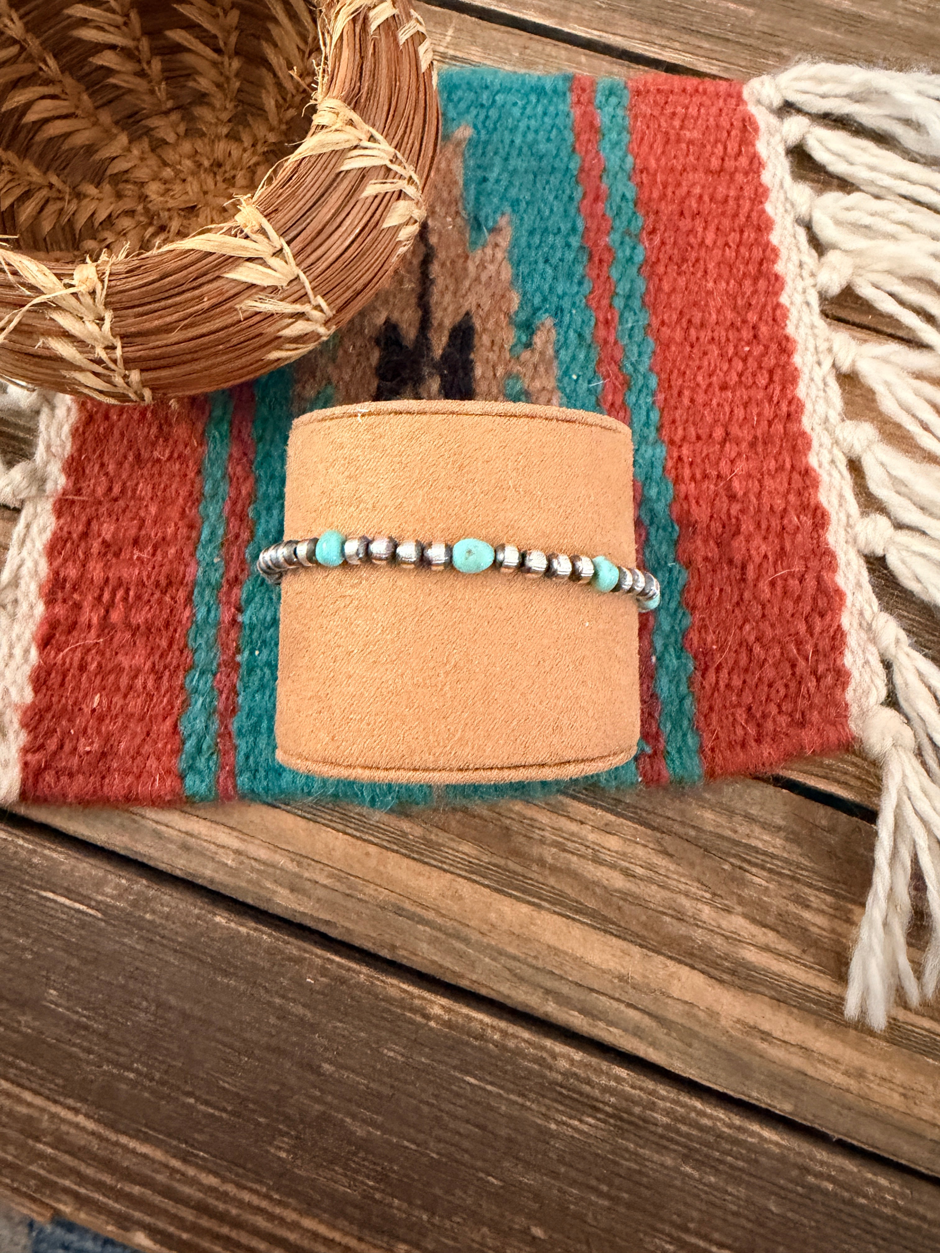 Handcrafted Turquoise & Sterling Silver Pearl Beaded Bracelet