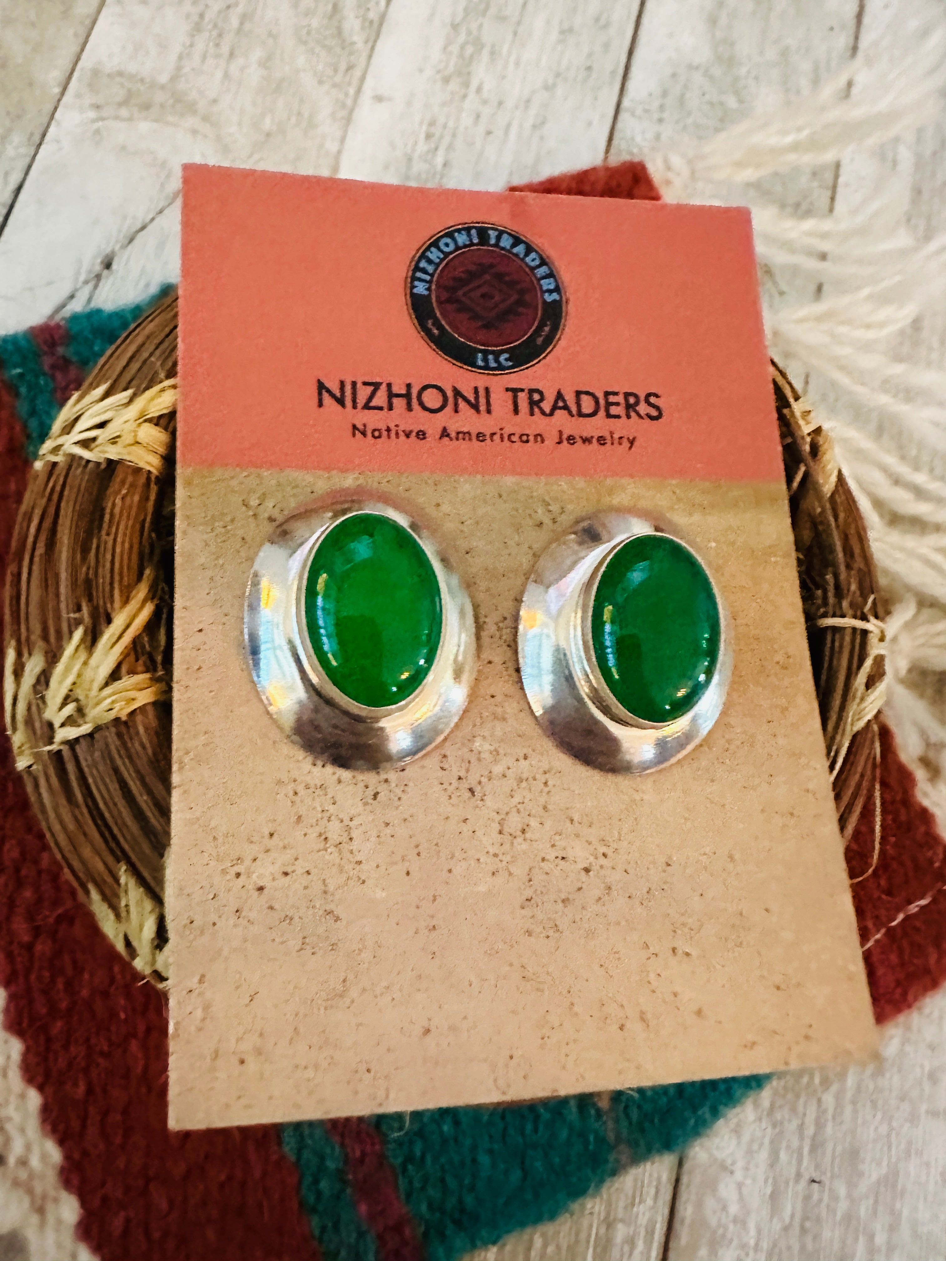 Handcrafted Green Onyx & Sterling Silver Post Earrings